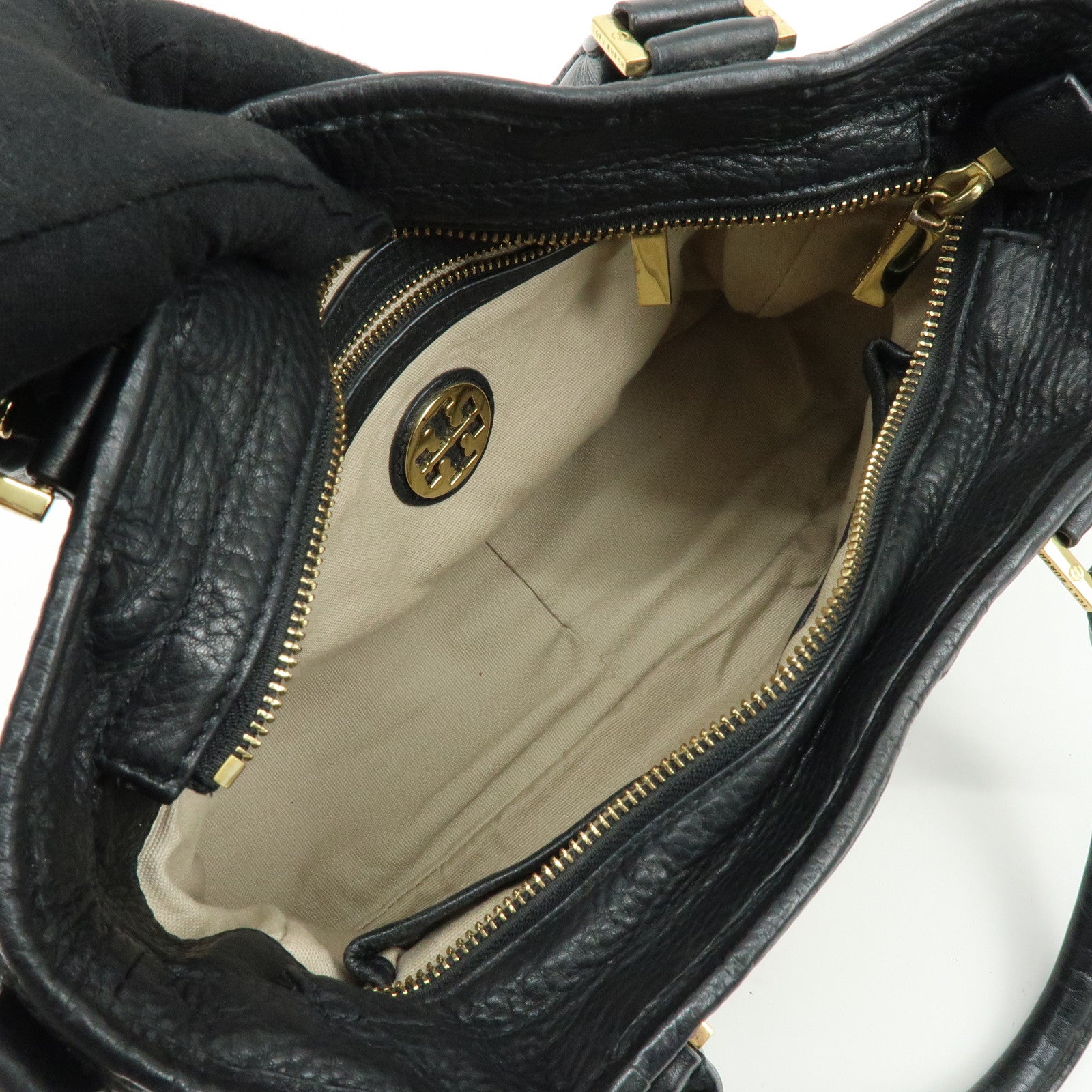 TORY BURCH Double T Leather 2Way Bag Hand Bag Shoulder Bag Black