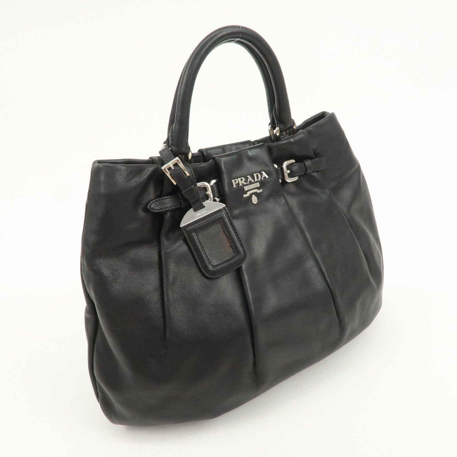 PRADA Soft Calf Leather 2Way Shoulder Bag Hand Bag Black BN1200