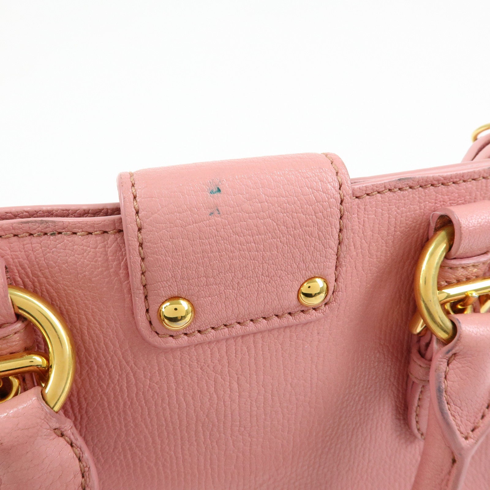 MIU MIU Logo Madras Leather 2Way Hand Shoulder Bag Pink RN0799