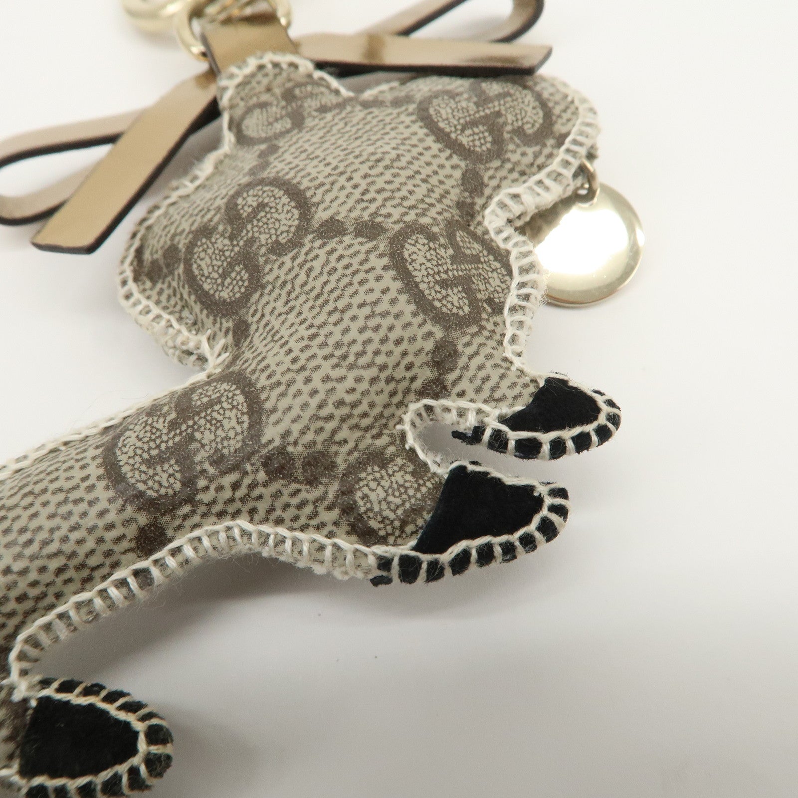 GUCCI Gucciori GG Supreme Dog Bag Charm Beige Black Gold