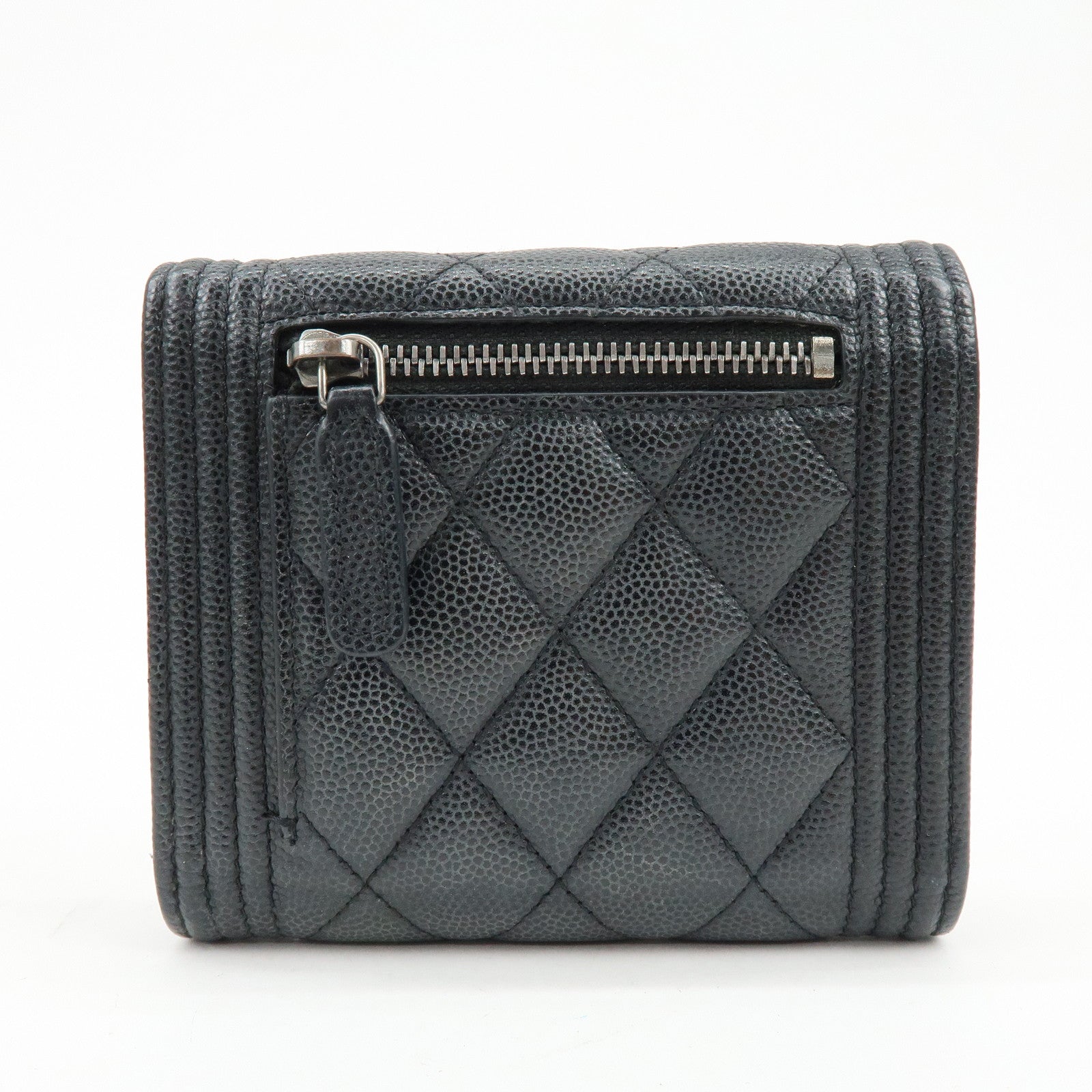 CHANEL Boy CHANEL Cavairskin Flap Compact Wallet Black A80734