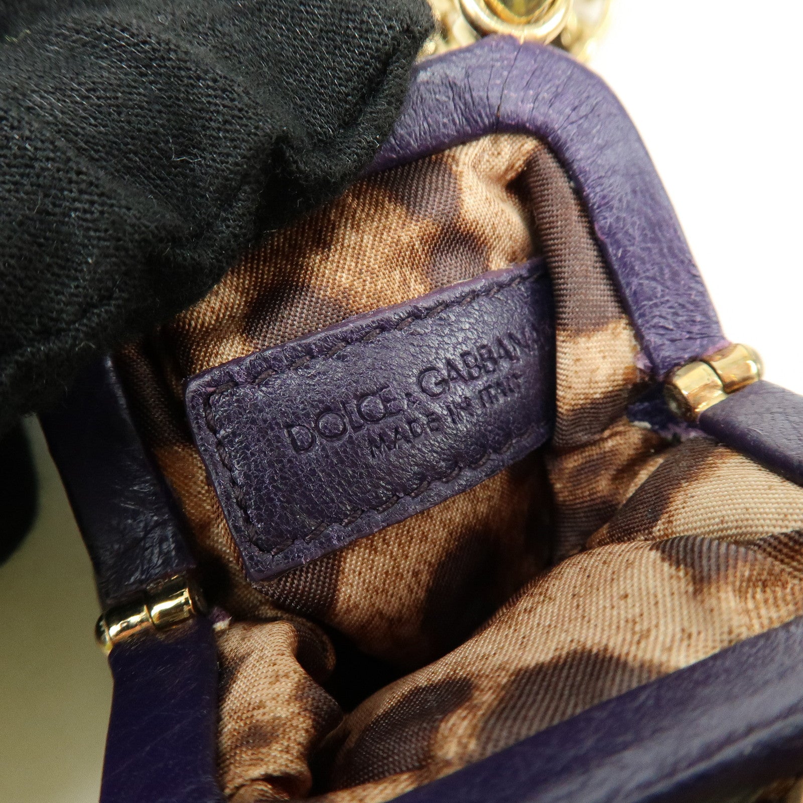 DOLCE & GABBANA Leather Chain Shoulder Coin Case Star Purple Gold