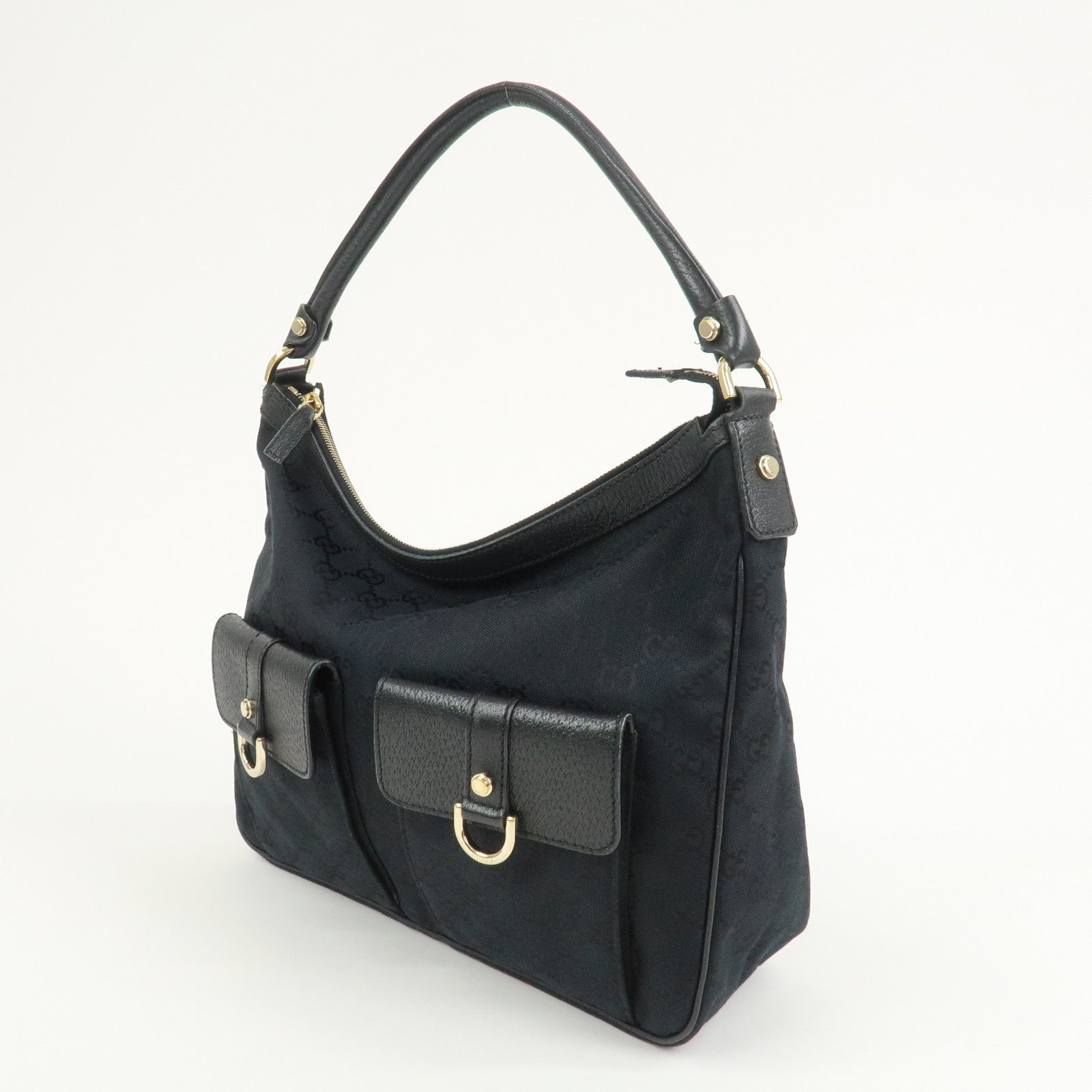 GUCCI Abbey GG Monogram Front Pocket Shoulder Bag Black 153025