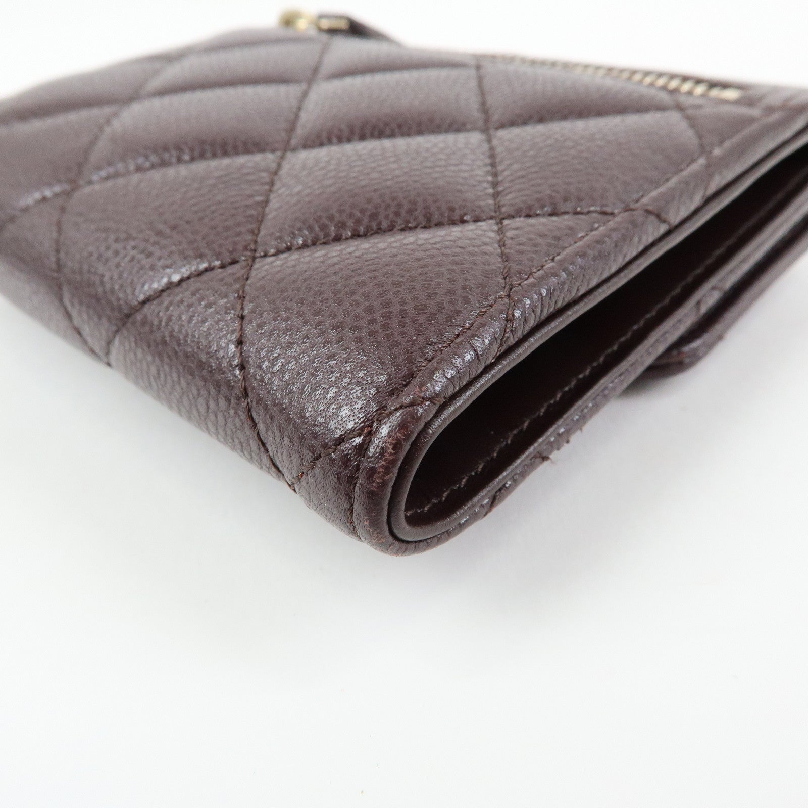 CHANEL Matelasse Caviarskin Small Tri-fold Wallet Brown AP0231