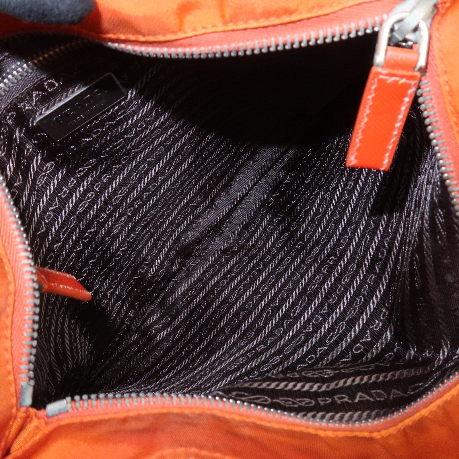 PRADA Triangle Logo Nylon Saffiano Leather Shoulder Bag Orange