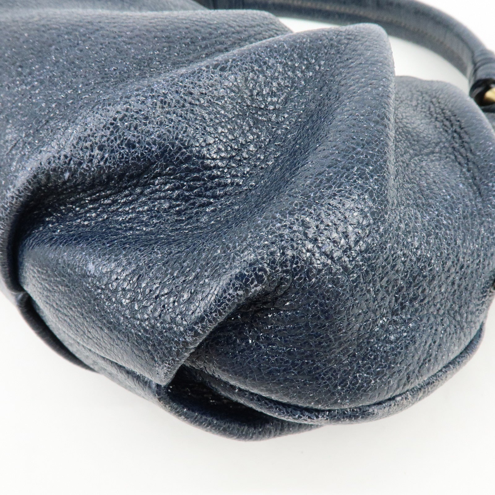 PRADA Logo Shiny Coated Leather Shoulder Bag Hand Bag Navy BR4070