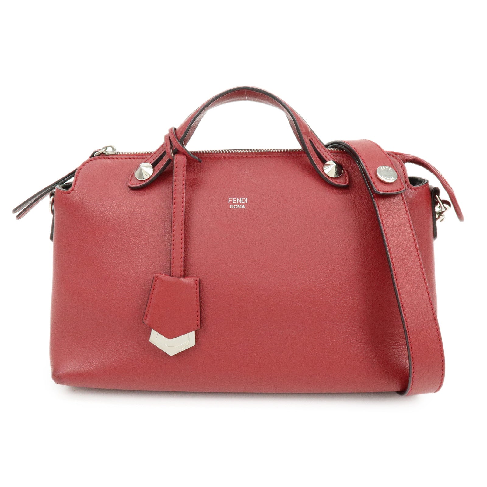 FENDI By The Way Leather 2Way Bag Hand Bag Shoulder Bag Red 8BL124