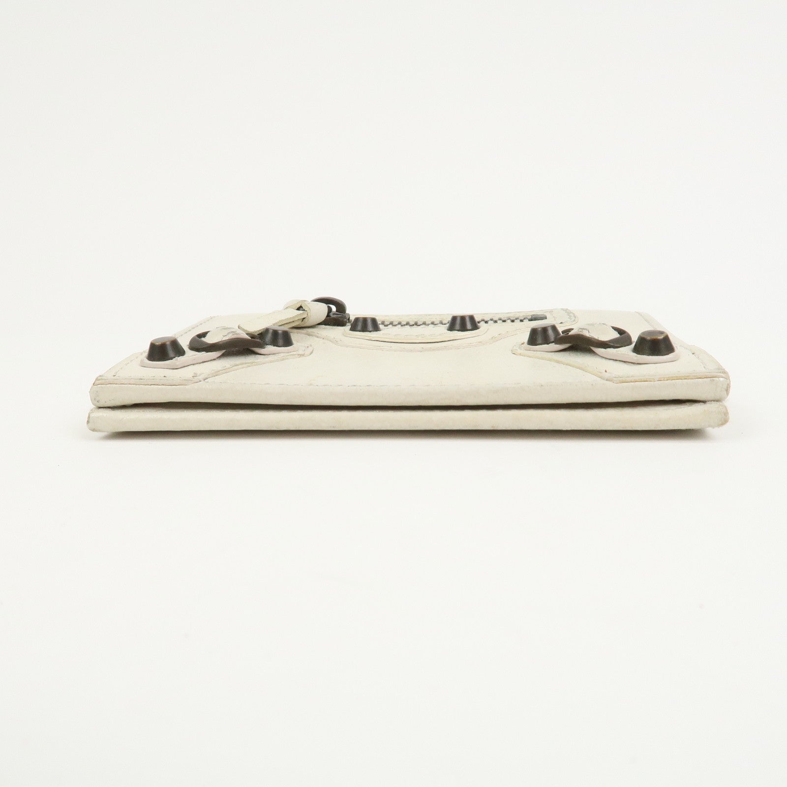 BALENCIAGA Logo Leather Card Case Card Holder Ivory 253050