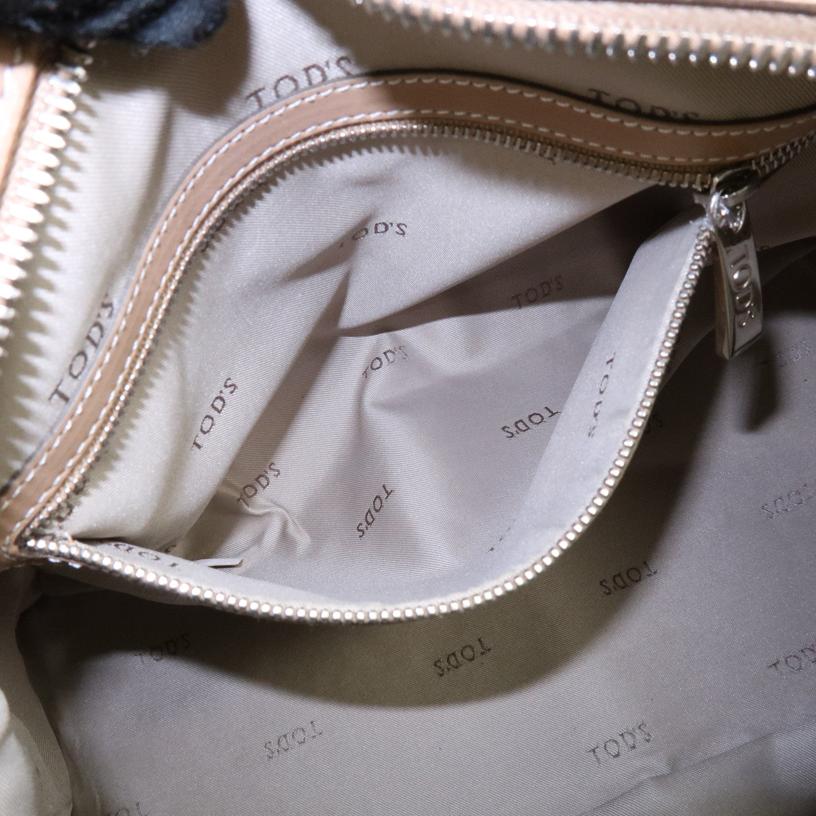 TOD'S D-Cube Leather 2Way Bag Hand Bag Shoulder Bag Beige