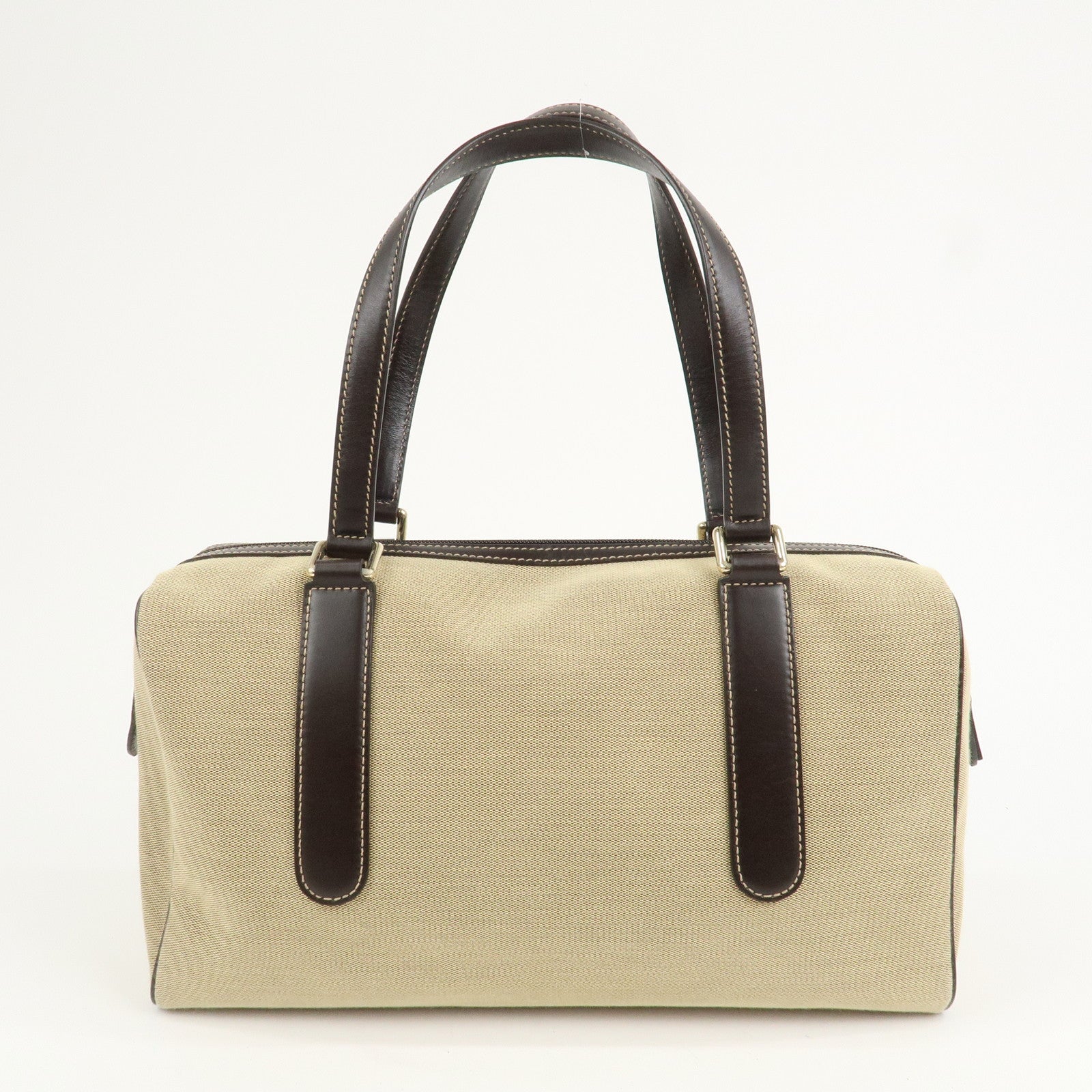 GUCCI Canvas Leather Boston Bag Hand Bag Beige Brown 257288