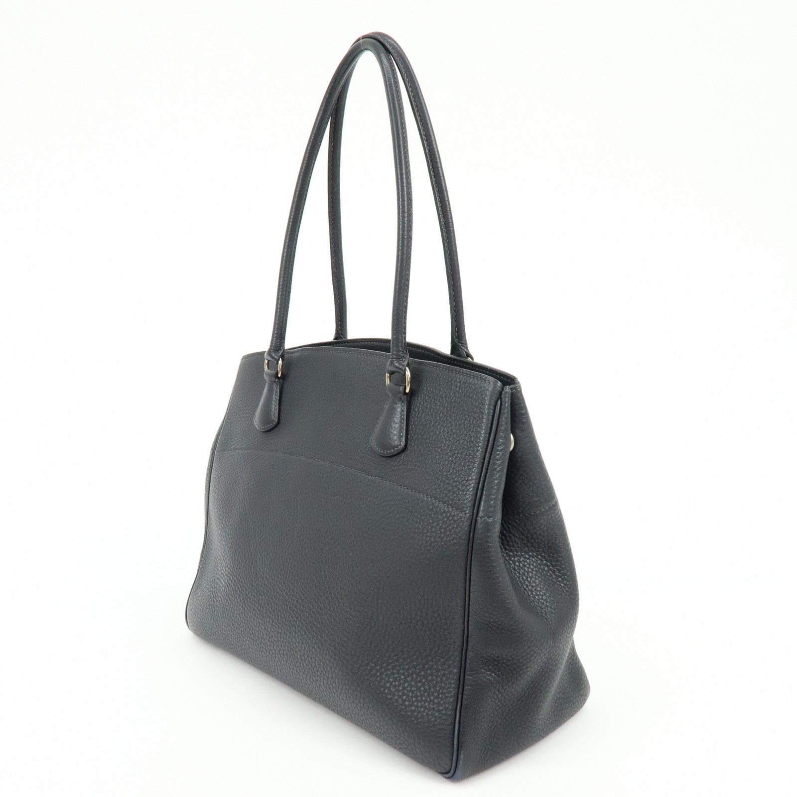 HERMES La Togo Leather Tote Bag Shoulder Bag Hand Bag Black
