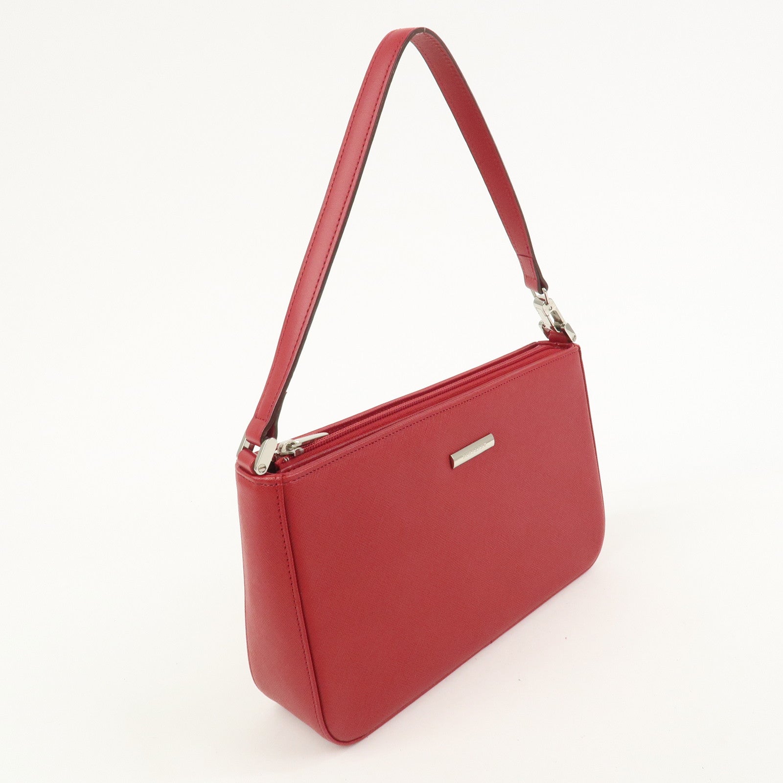 BURBERRY Logo Leather Shoulder Bag Hand Bag Red