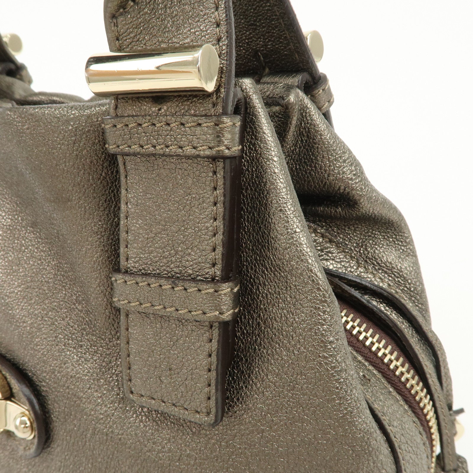 JIMMY CHOO Tulita Leather Shoulder Bag Hand Bag Metallic Brown