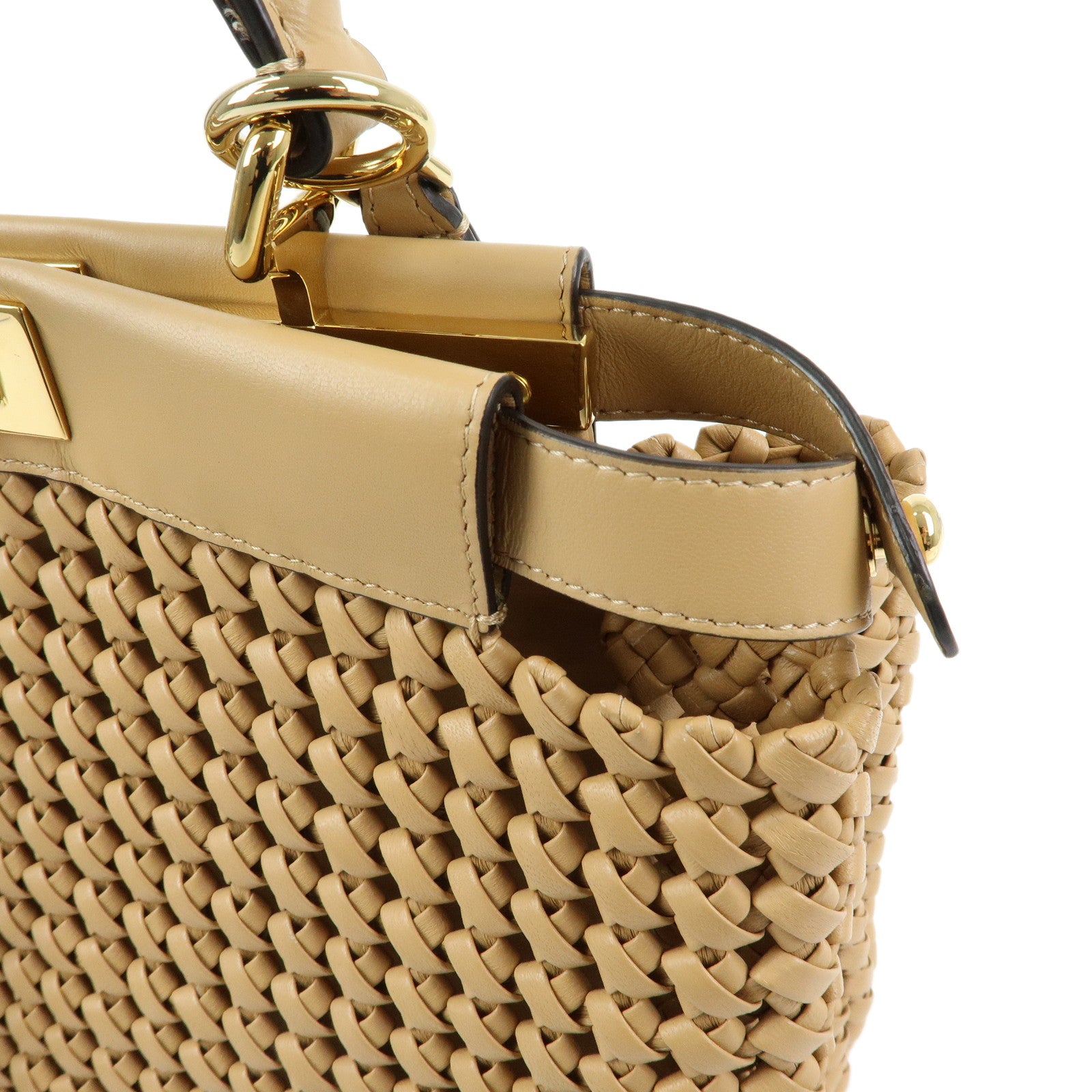 FENDI Peekaboo Medium Leather 2Way Hand Shoulder Bag Beige 8BN290