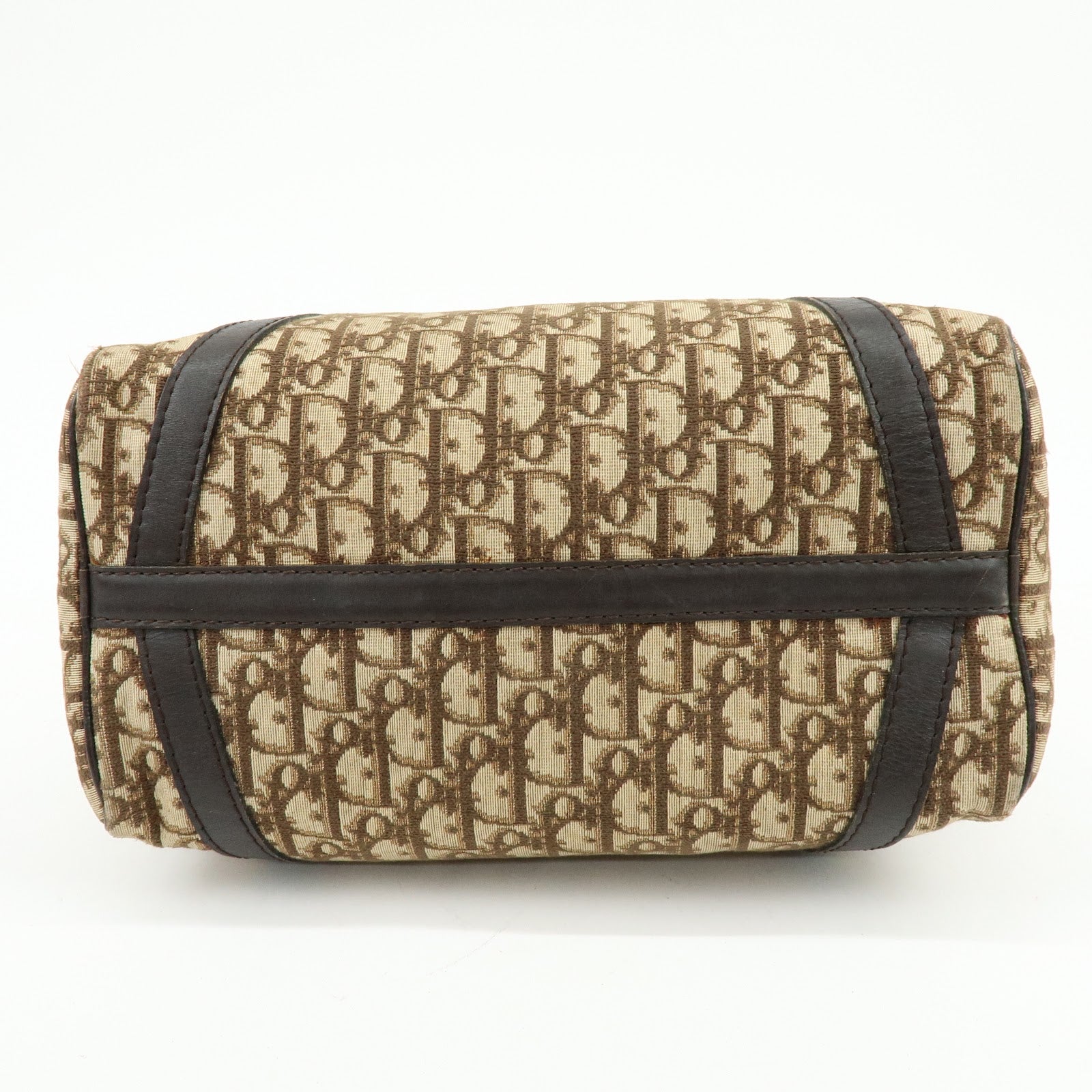 Christian Dior Trotter Jacquard Canvas Leather Boston Bag Brown