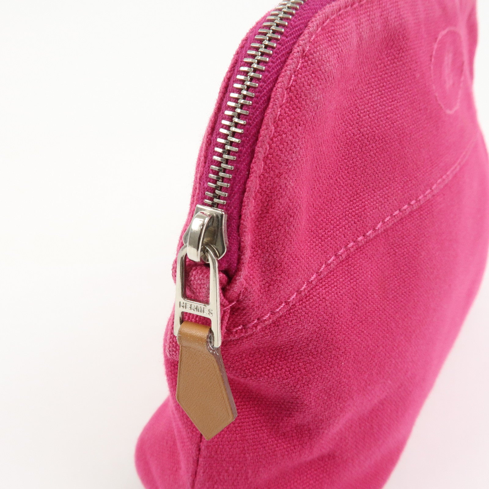 HERMES Canvas Leather Bolide Pouch PM Cosmetic Pouch Pink