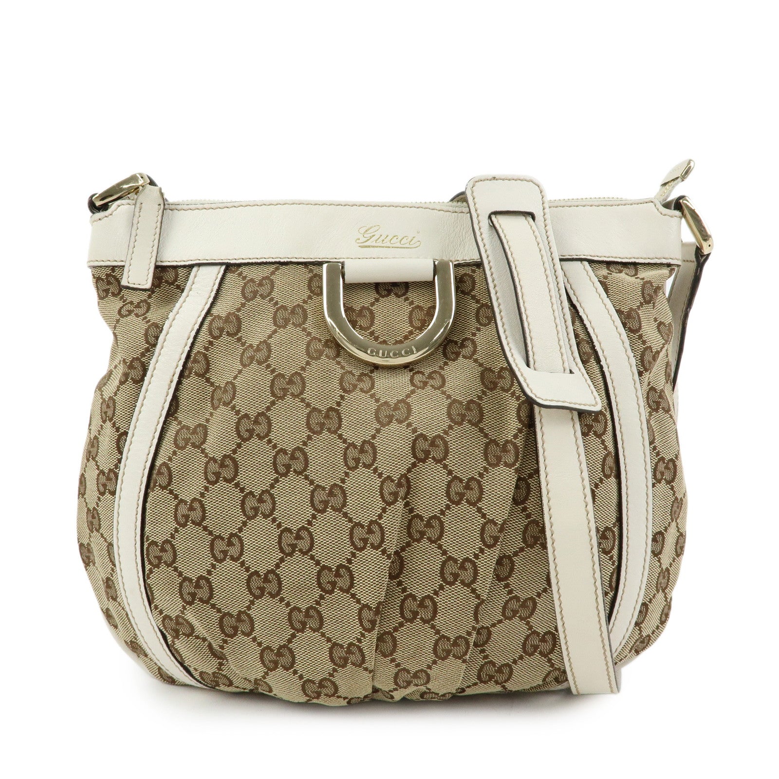 GUCCI Abbey GG Canvas Leather Shoulder Bag Beige White 203257