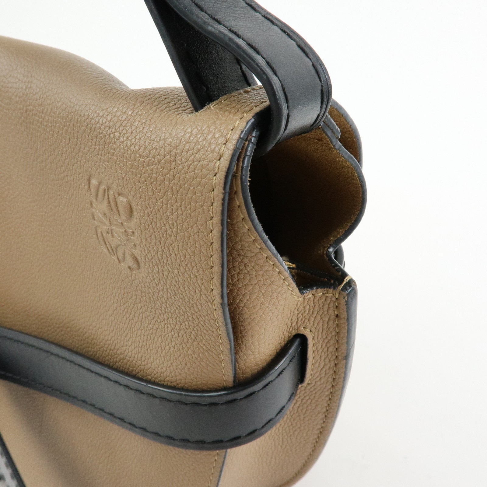 LOEWE Calf Leather Shoulder Bag Gate Bag Medium Beige Black