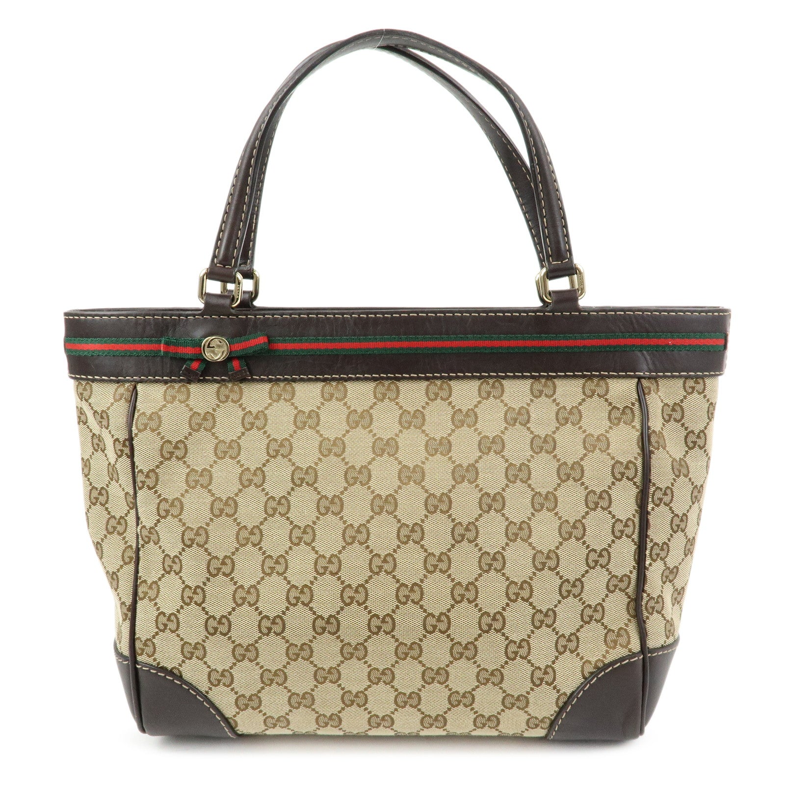 GUCCI Sherry Canvas Leather Tote Bag Hand Bag Beige Brown 257061