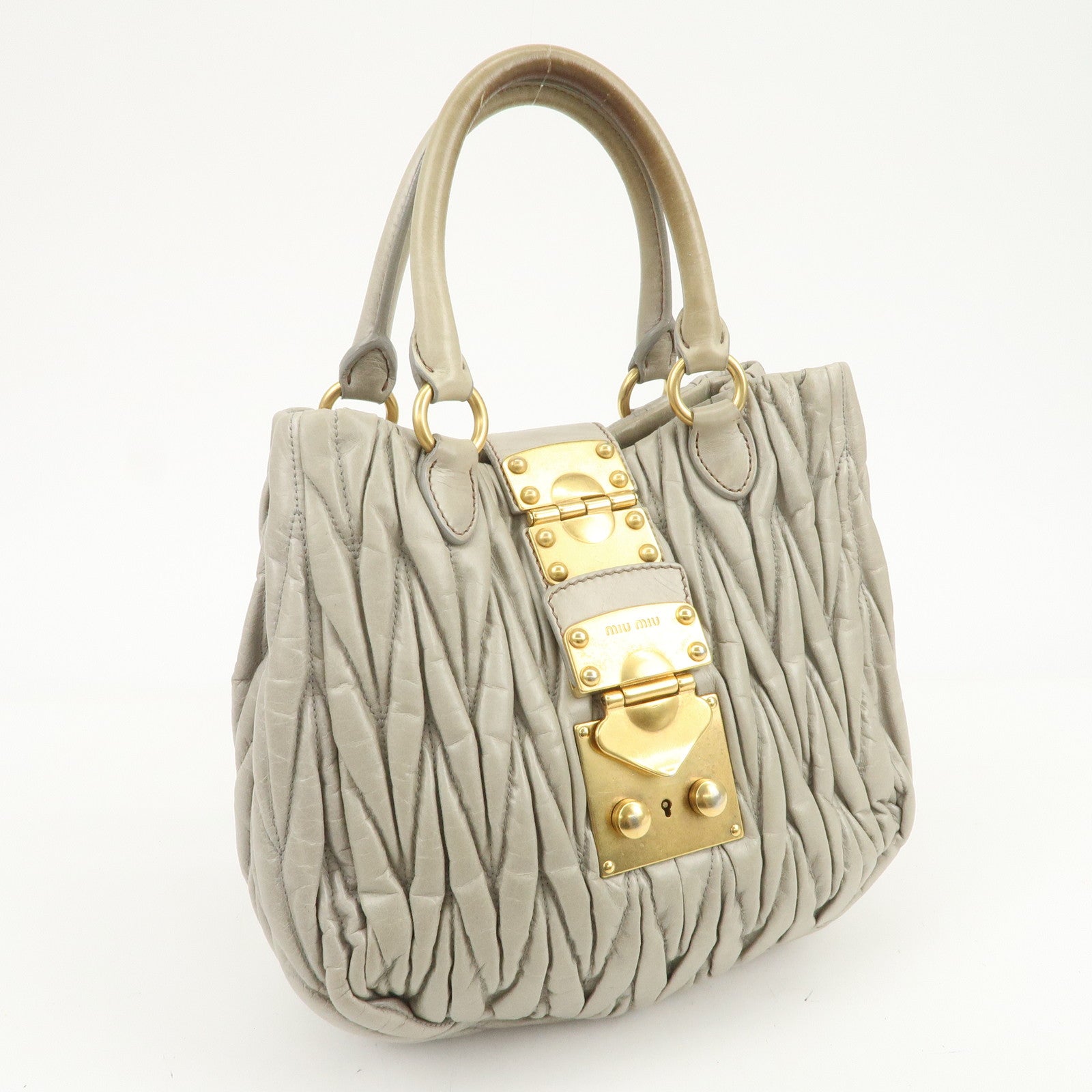 MIU MIU Matelasse Logo Leather 2Way Bag Hand Bag Light Green