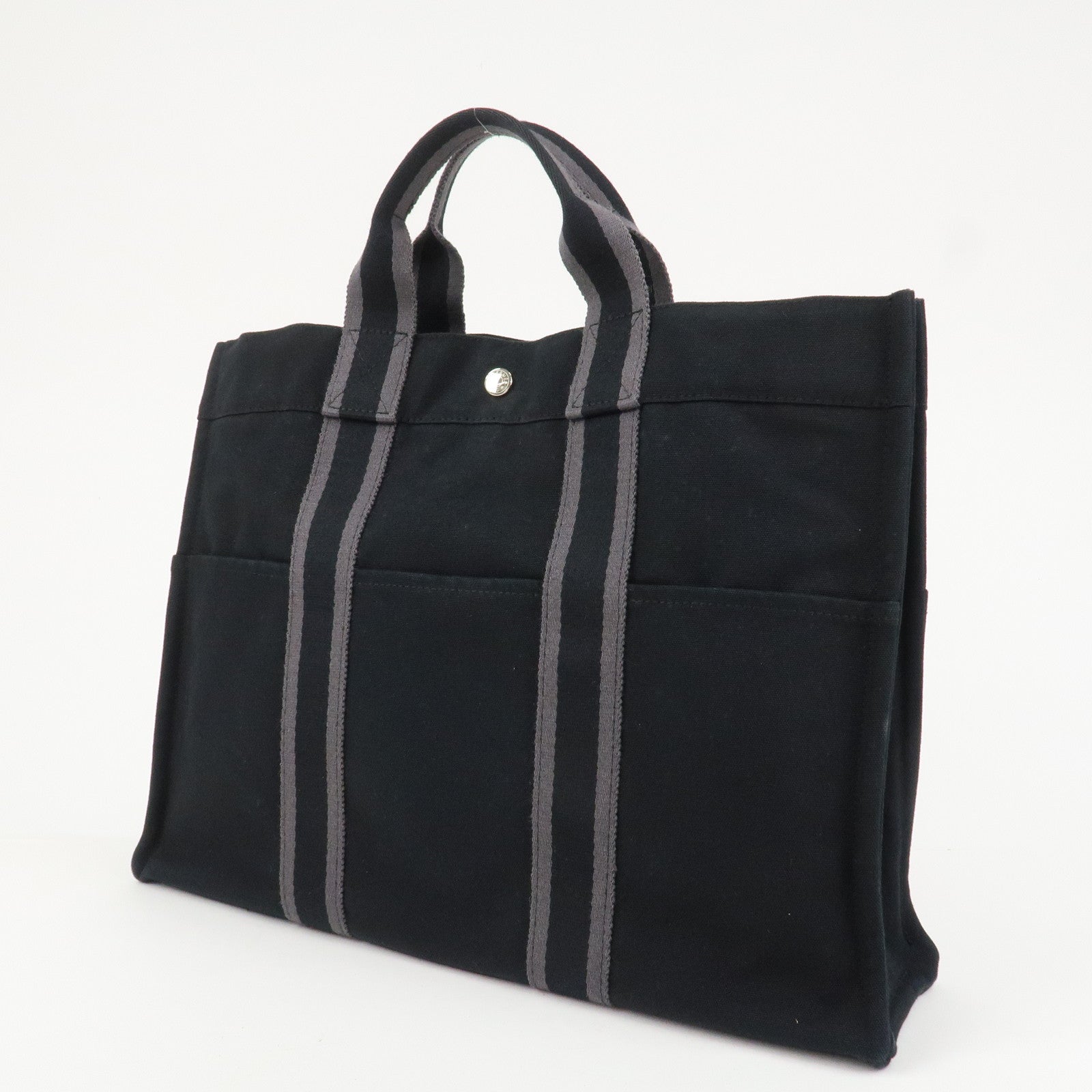 HERMES Fourre Tout MM Canvas Tote Bag Hand Bag Black