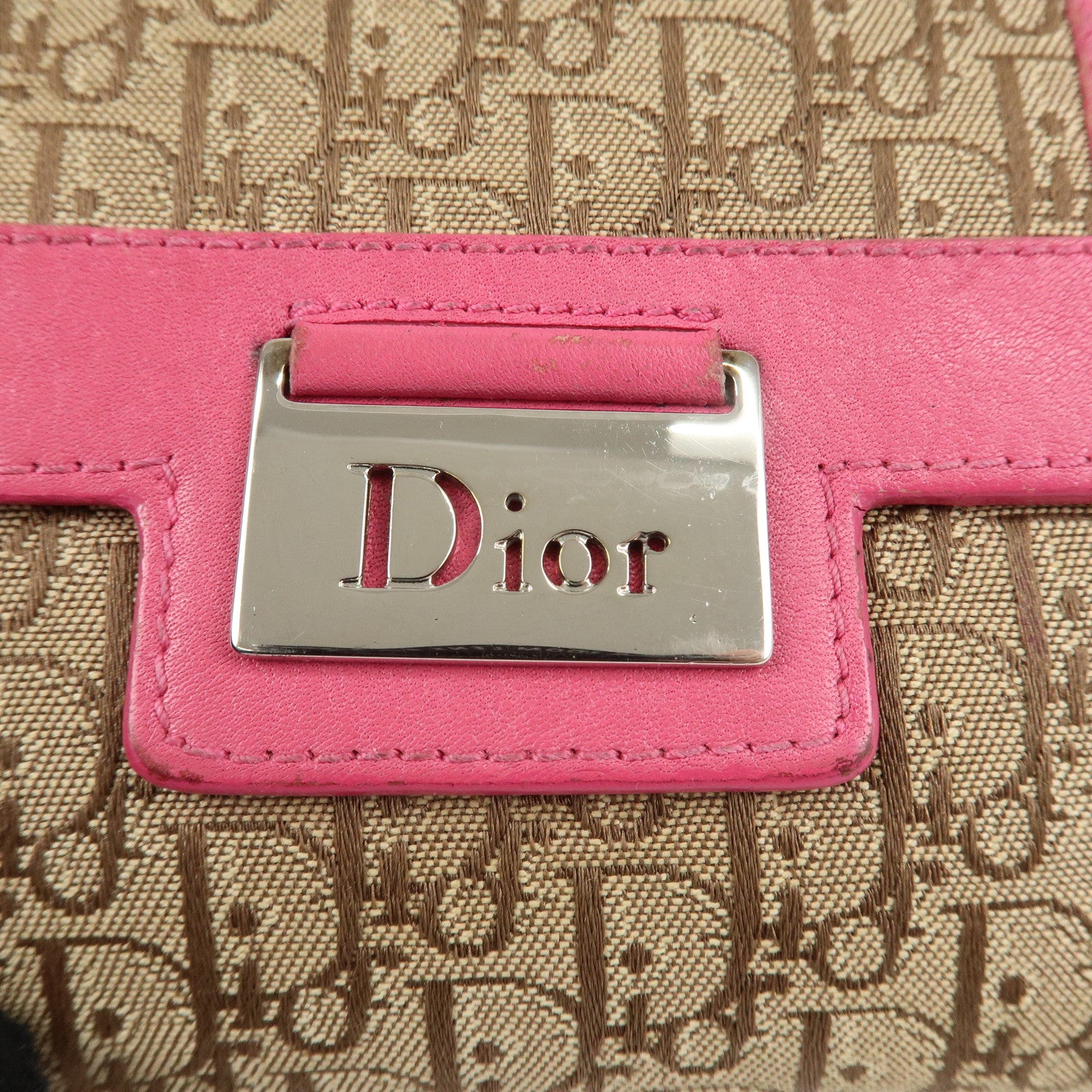 Christian Dior Street Chic Trotter Canvas Leather W Hook Wallet Pink Used