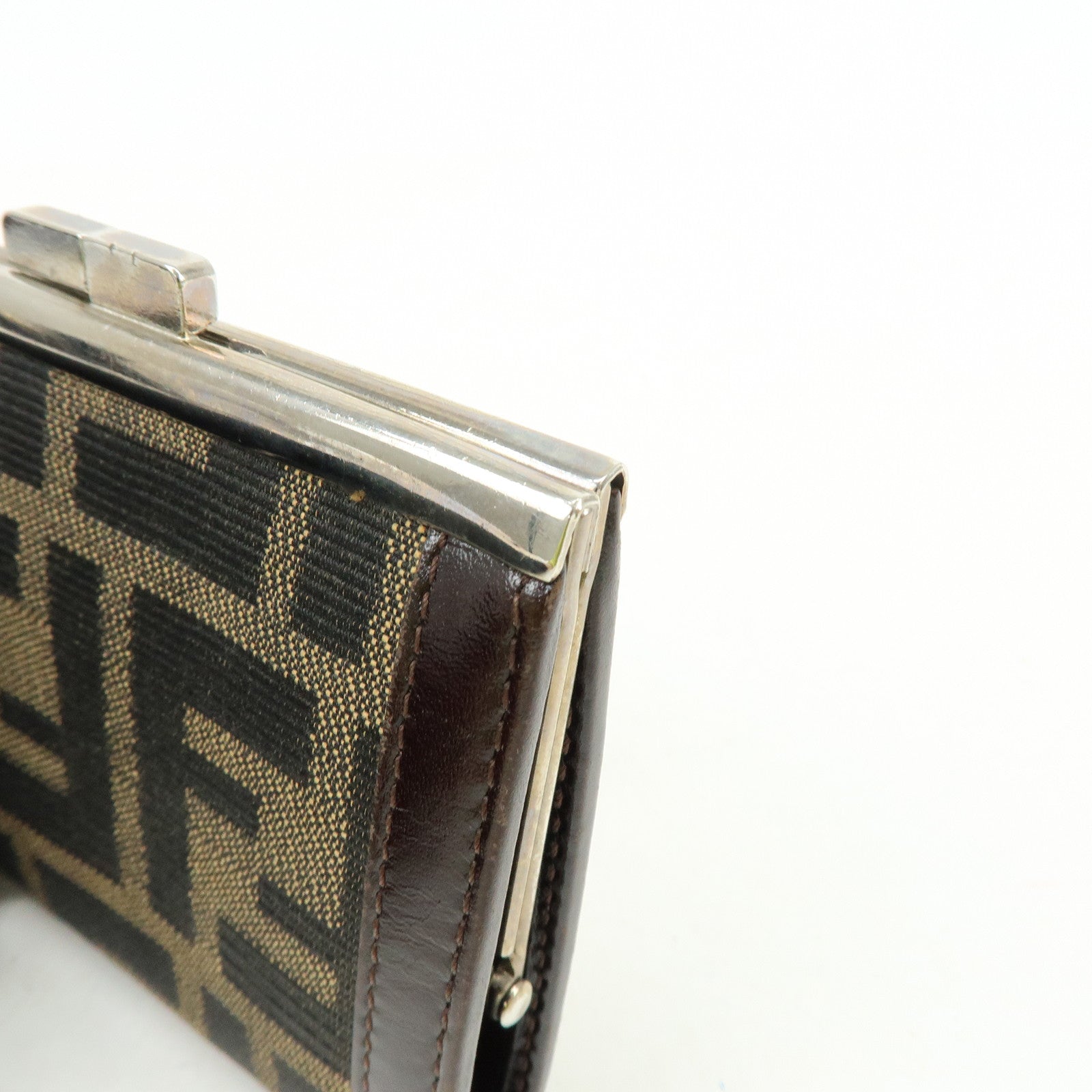 FEND Zucca Canvas Leather Compact Wallet Coin Case Brown