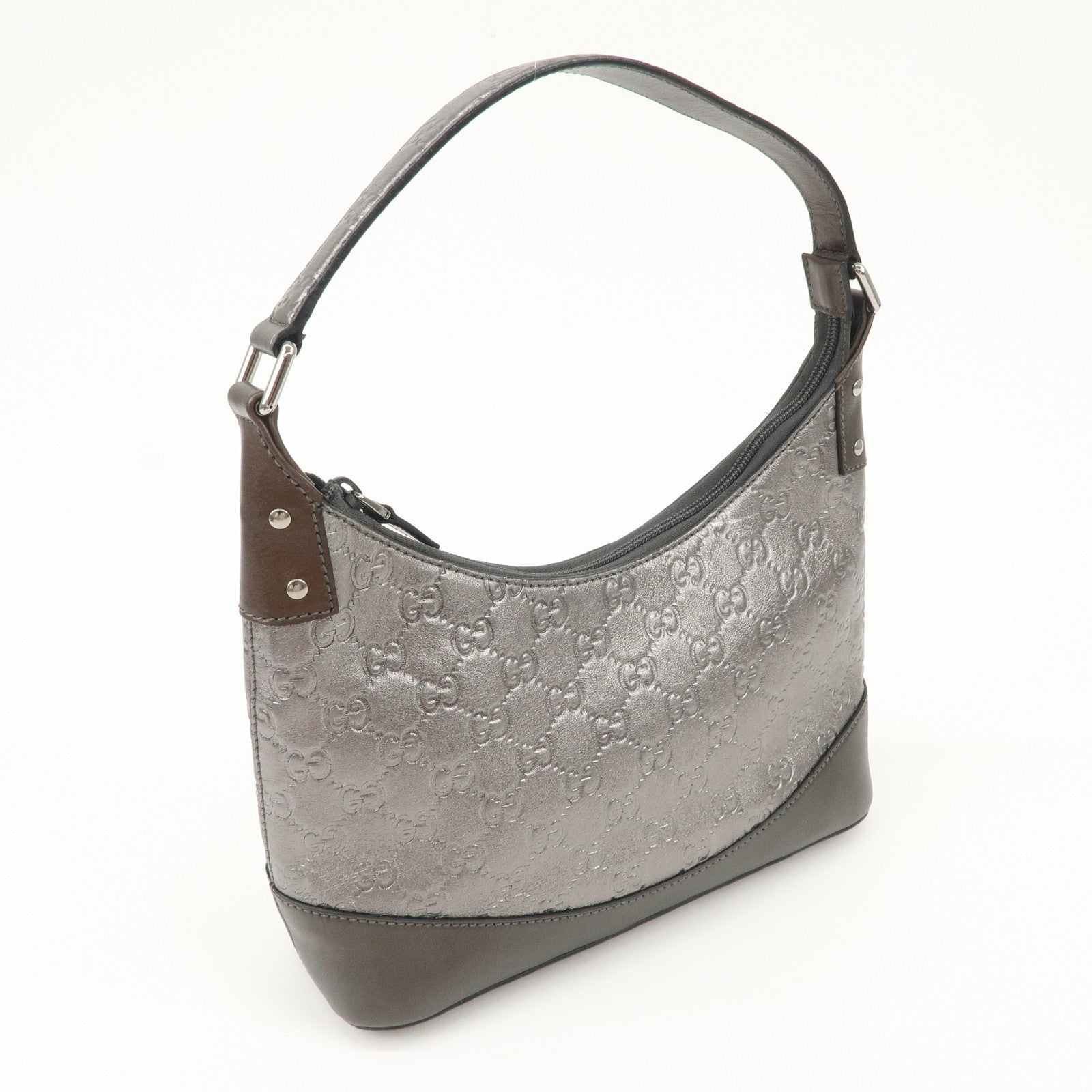 GUCCI Guccissima Leather Shoulder Bag Hand Bag Silver 240020