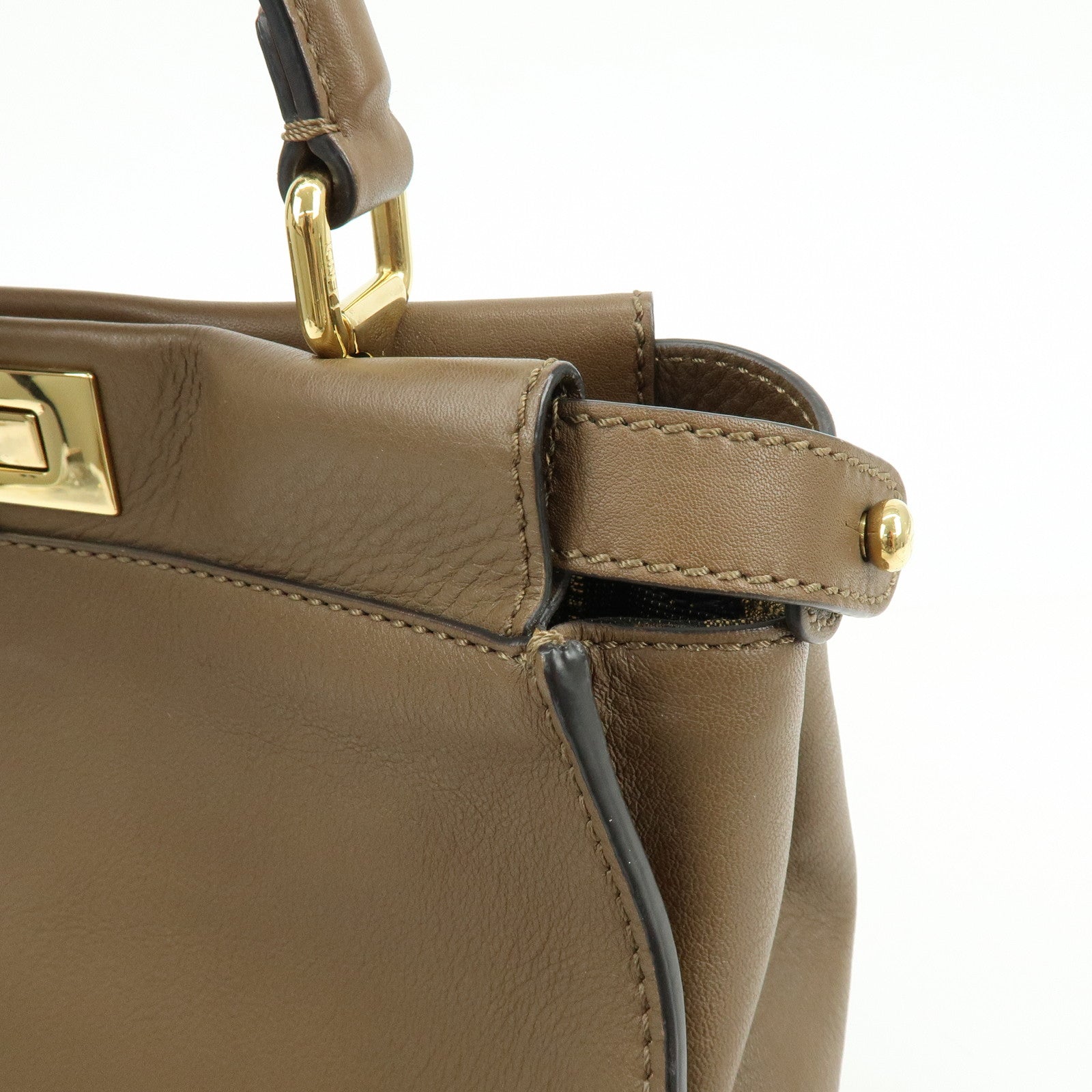 FENDI Peekaboo Leather 2Way Bag Hand Shoulder Bag Brown 8BN290
