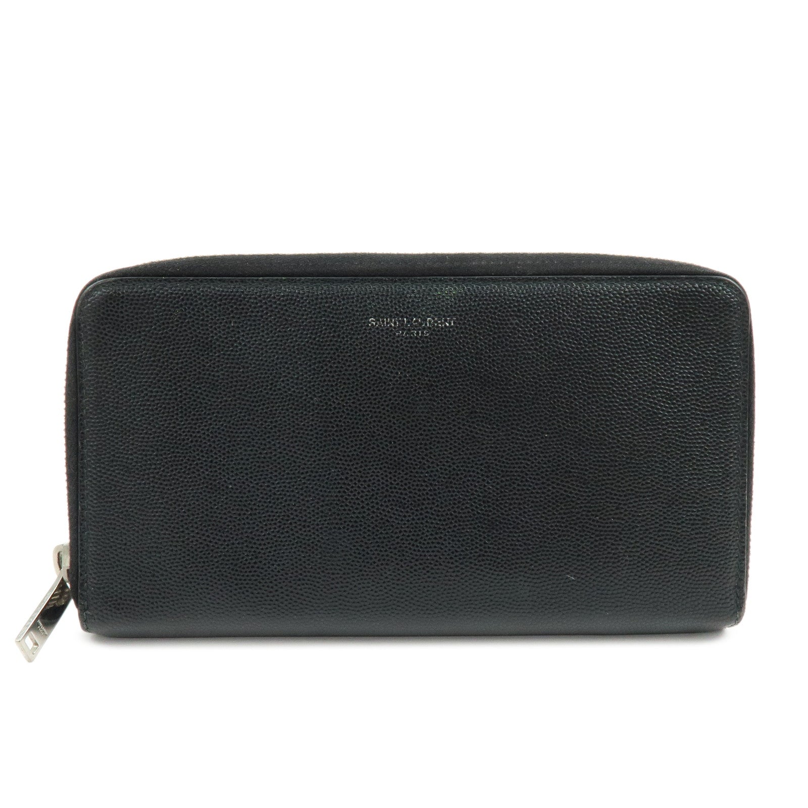 SAINT LAURENT PARIS Leather Round Zippy Long Wallet Black