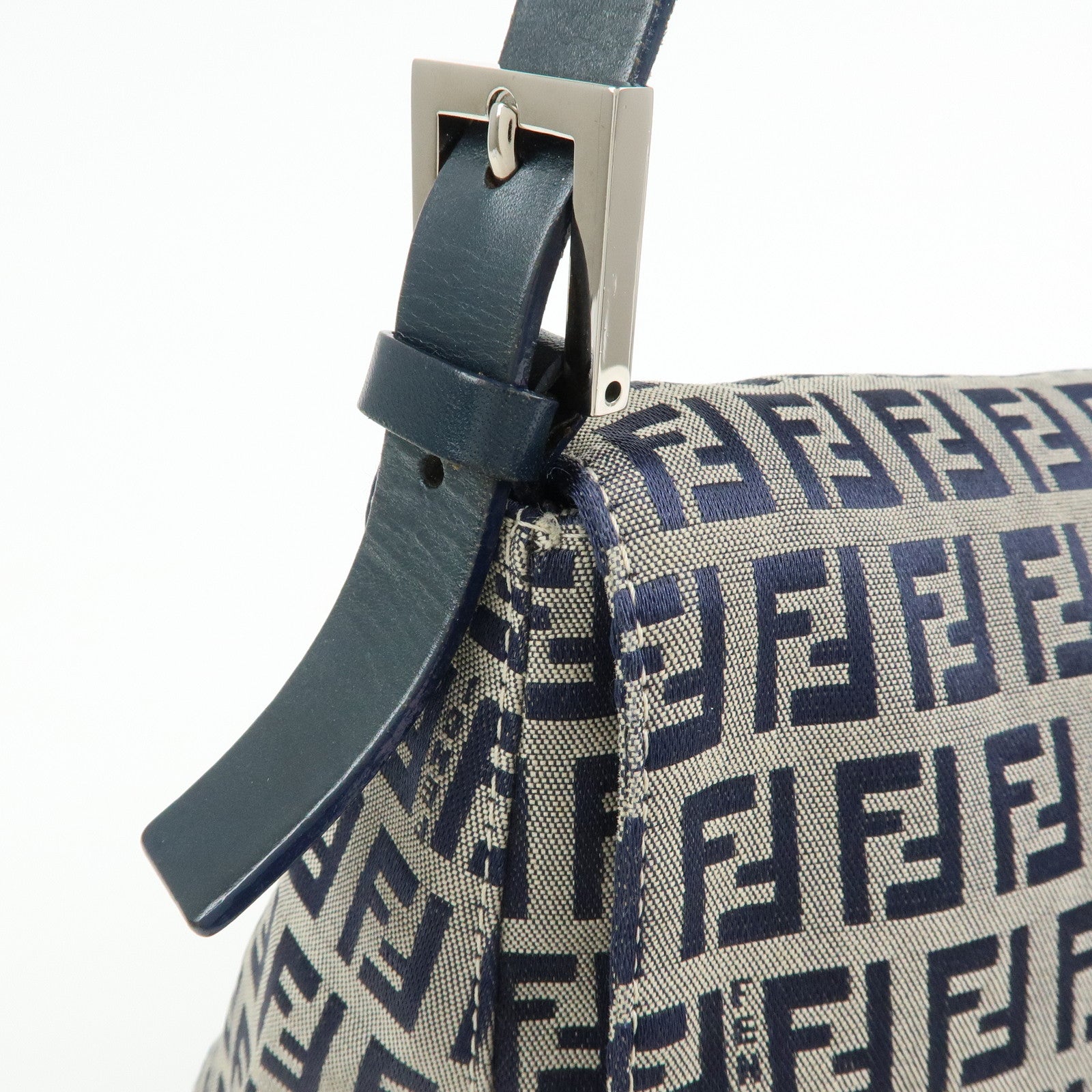 FENDI Mamma Baguette Zucchino Canvas Shoulder Bag Navy 26325