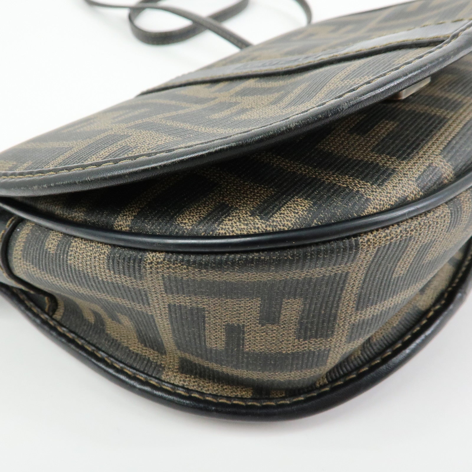 FENDI Zucca PVC Leather Canvas Shoulder Bag Brown Black