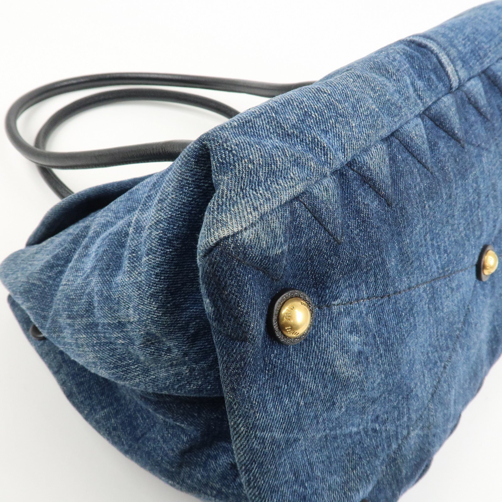 MIU MIU Biker Denim Leather Tote Bag Hand Bag Navy RR1932