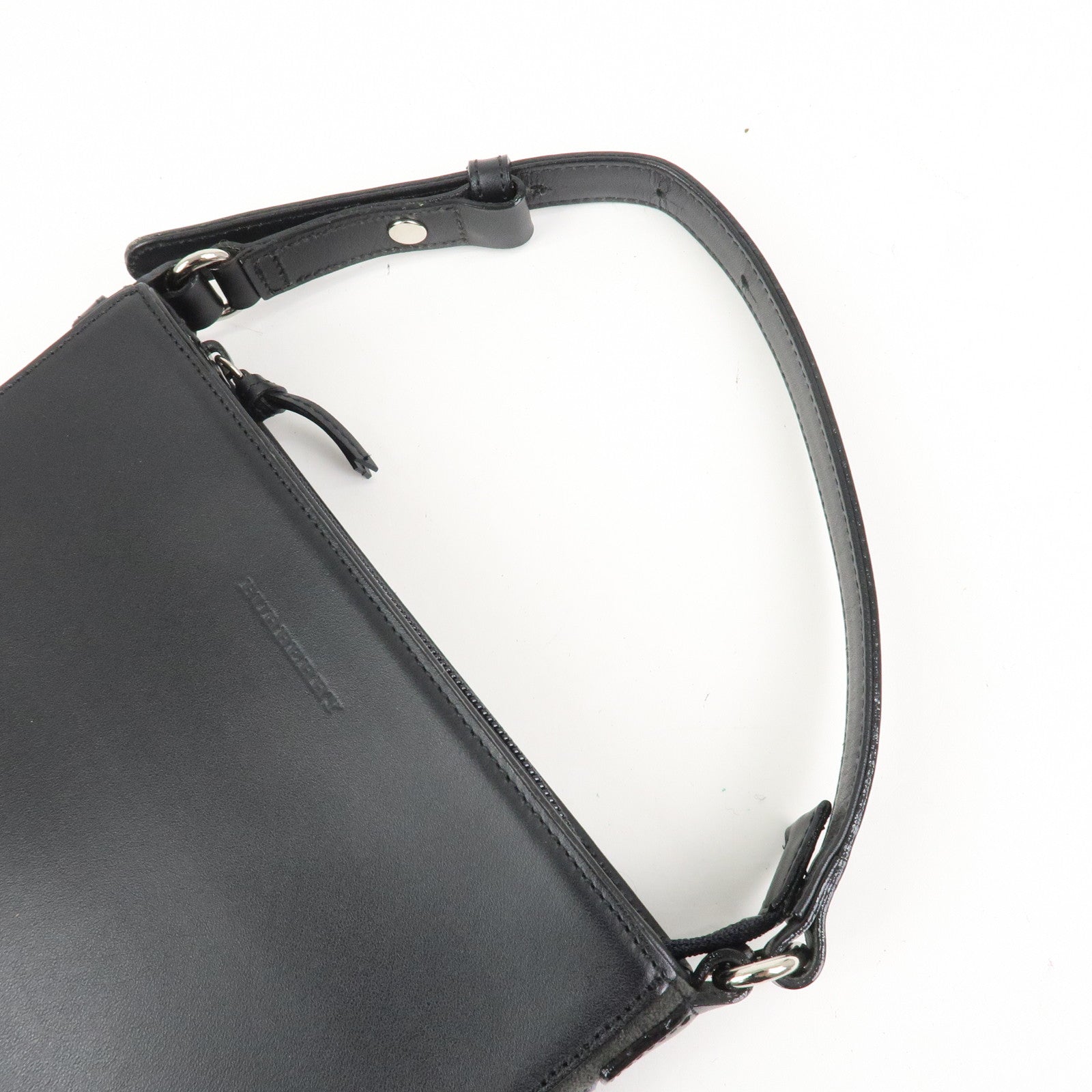 BURBERR Logo Cotton Leather Adjustable Hand Bag Shoulder Bag Black