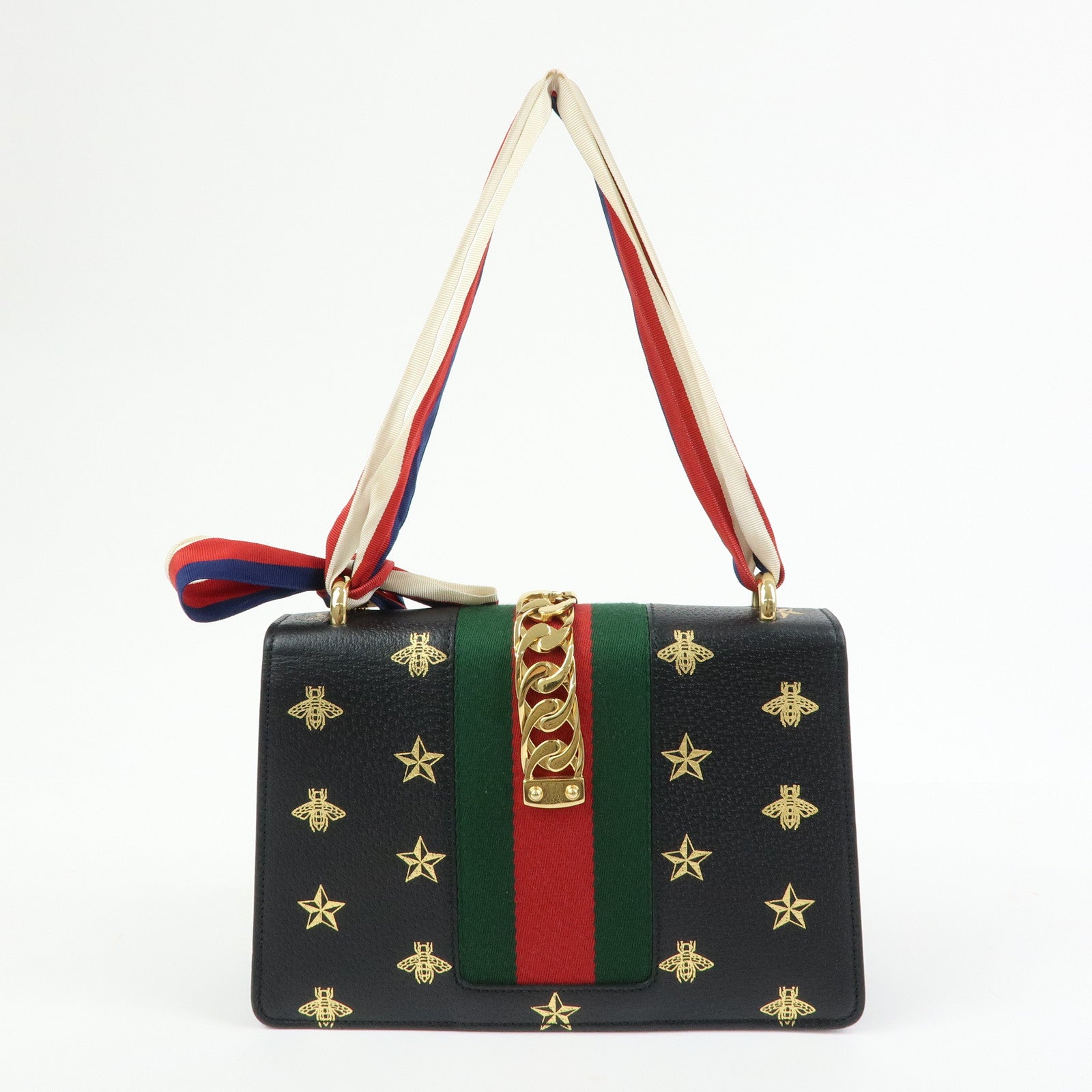 GUCCI Sylvie Sherry Leather Shoulder Bag Black Bee & Star 524405