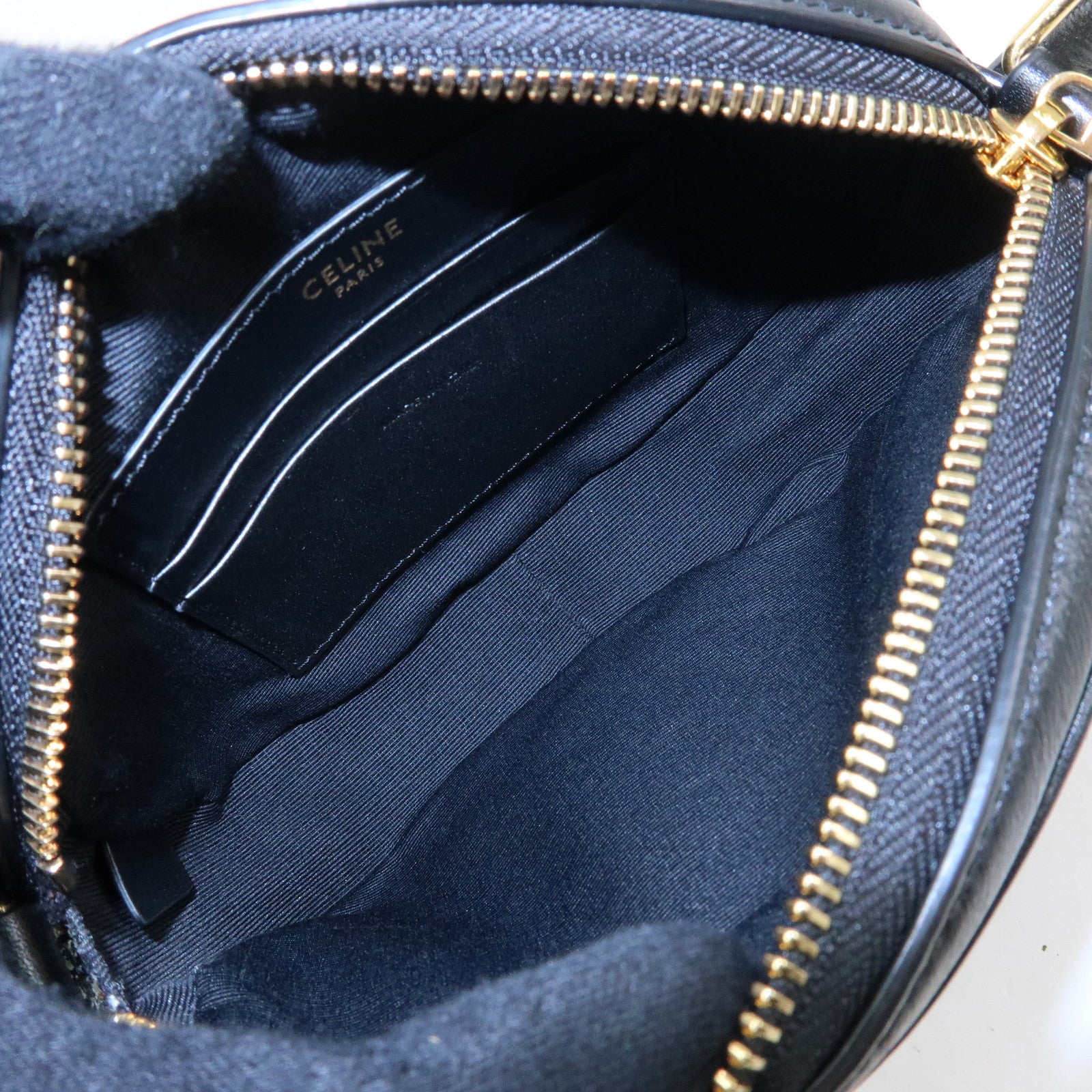 CELINE C Charm Leather Shoulder Bag Crossbody Bag Camera Bag Black
