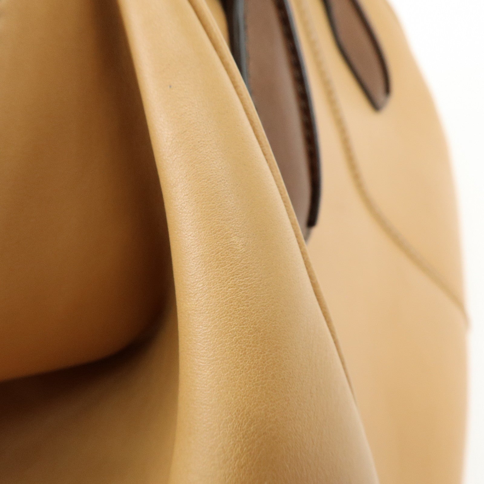 TOD'S Leather Calf Hair Bicolor Hand Bag Tote Bag Beige Brown