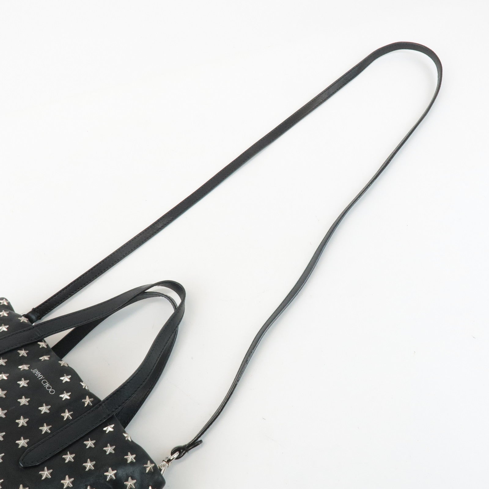 JIMMY CHOO Leather Star Studs Tote Bag Hand Bag Black Silver HDW Used
