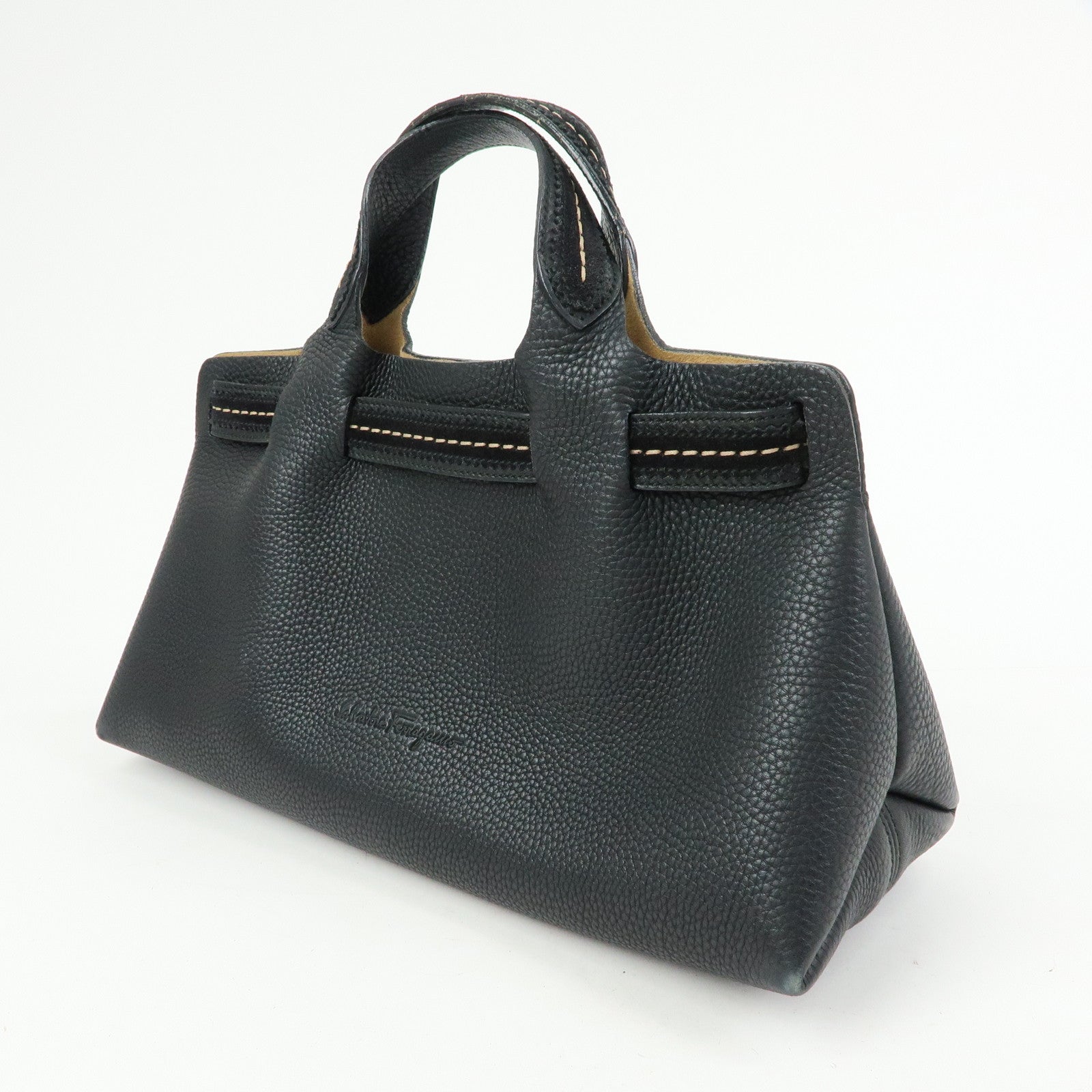 Ferragamo Leather 2Way Bag Tote Bag Hand Bag Black
