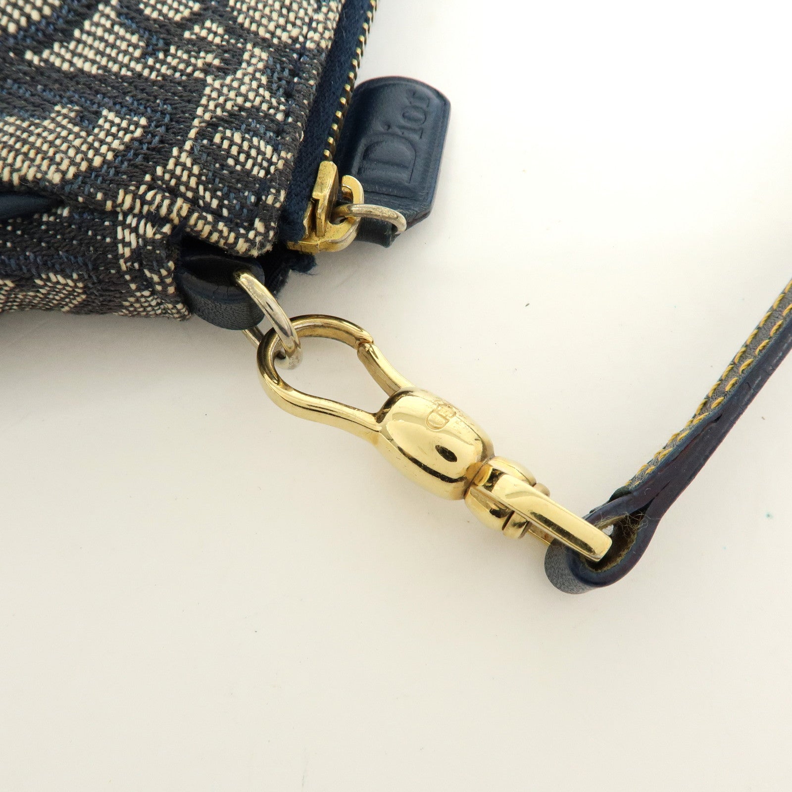 Christian Dior Saddle Oblique Canvas Leather Hand Bag Navy White