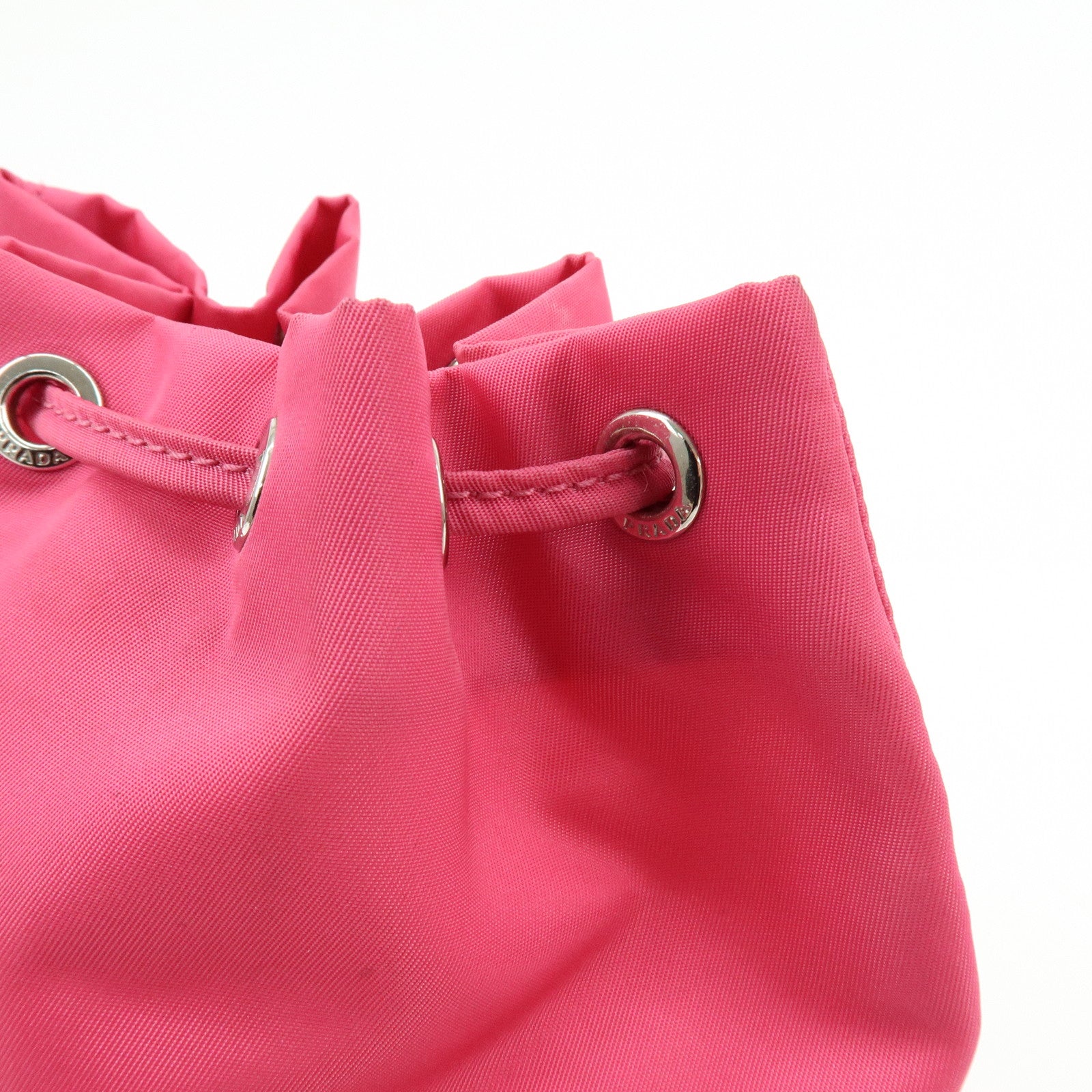 PRADA Triangle Logo Nylon Leather Drawstring Pouch Pink 1N0369
