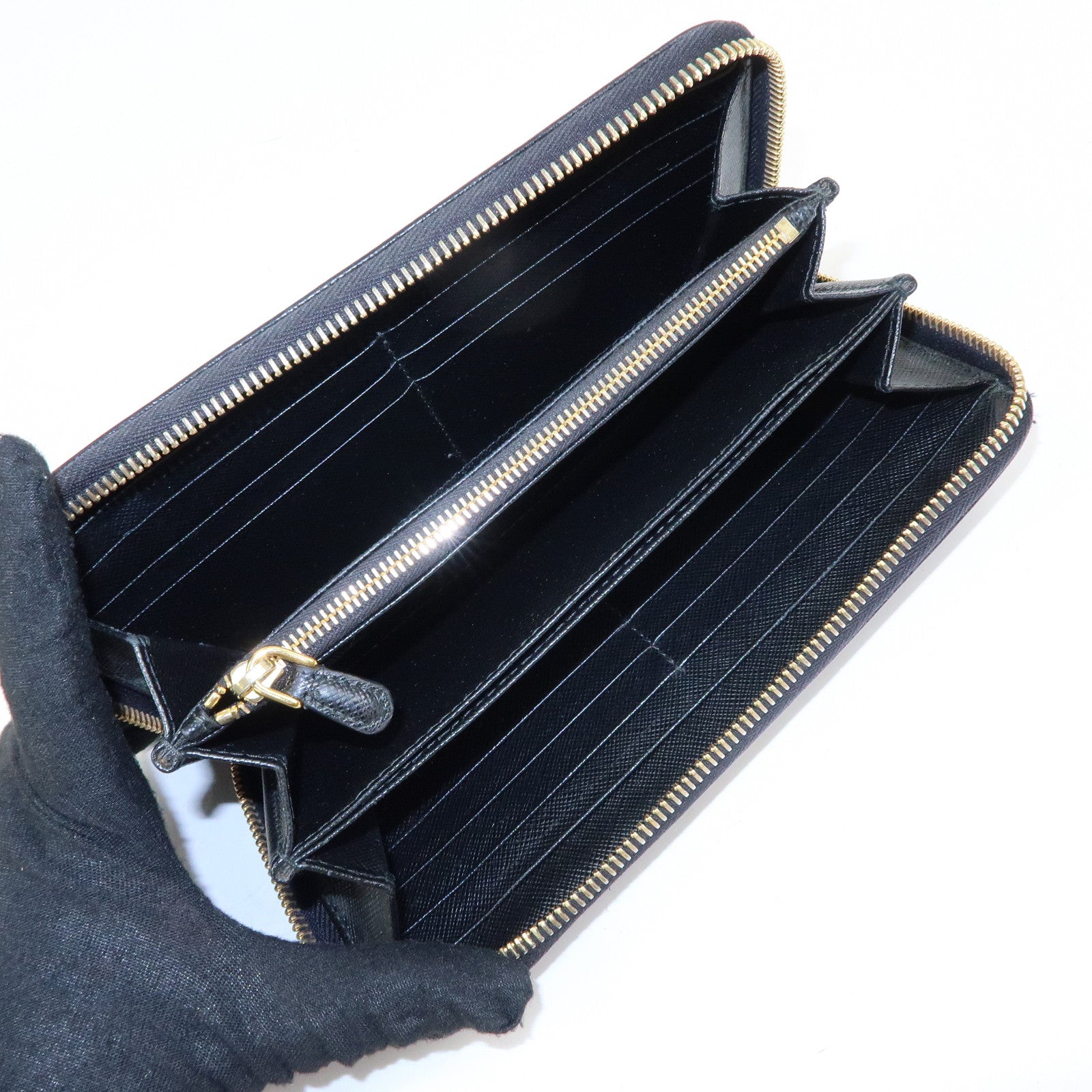PRADA Saffiano Leather Round Zippy Long Wallet Black 1ML506