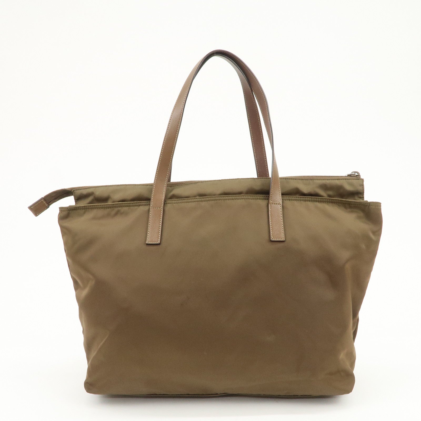 PRADA Triangle Logo Nylon Saffiano Leather Tote Bag Shoulder Bag