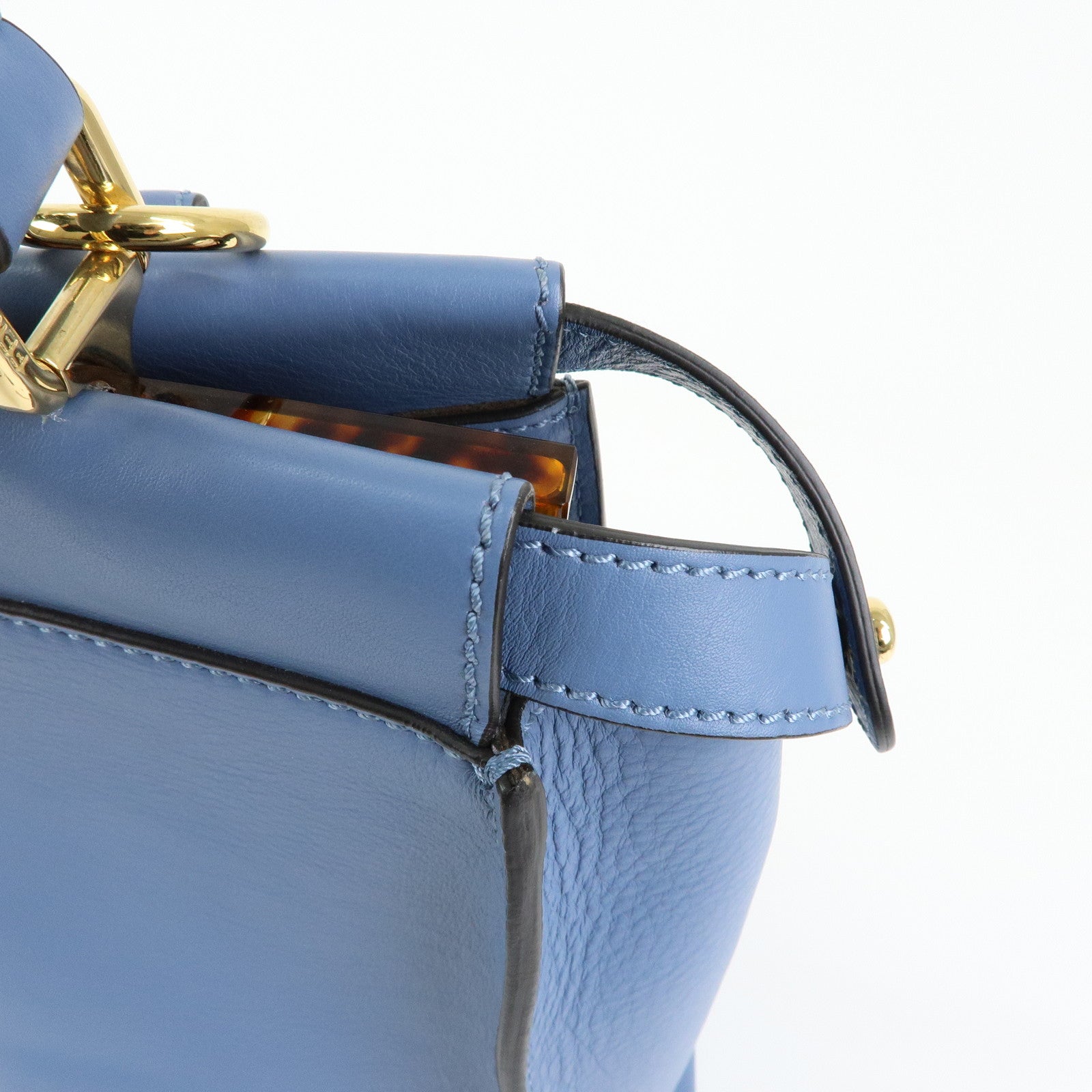 FENDI Peekaboo Leather 2Way Bag Tote Shoulder Bag Light Blue 8BN210