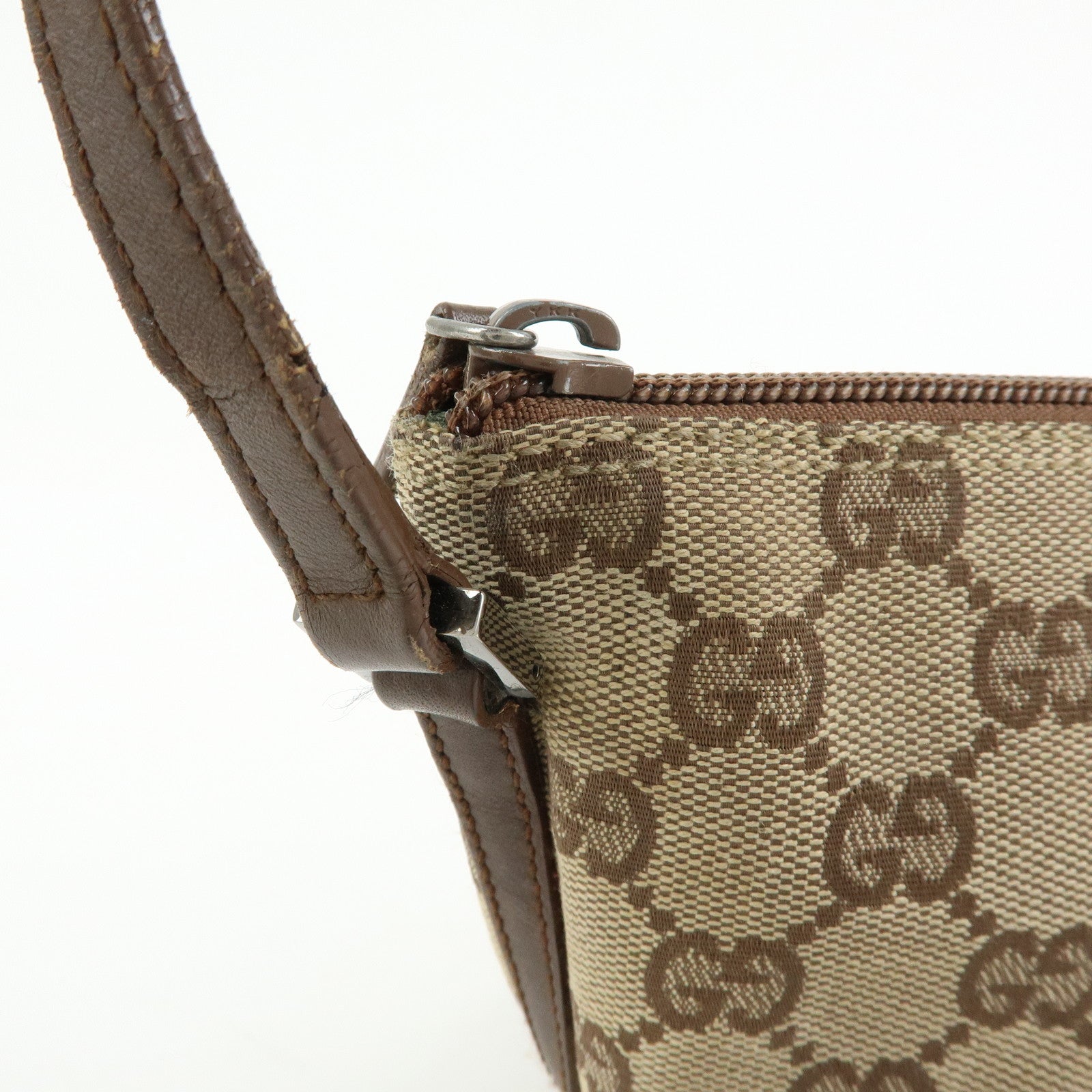 GUCCI Boat Bag GG Canvas Hand Bag Accessory Pouch Beige Brown 07198