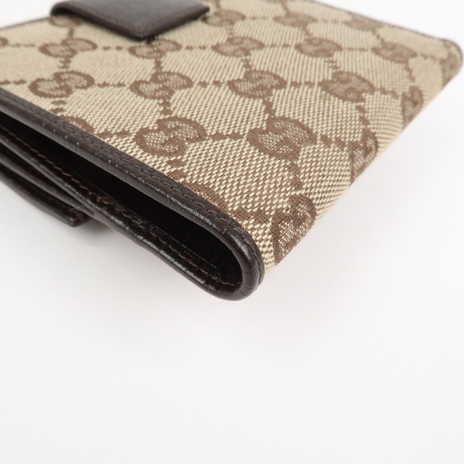 GUCCI Bamboo GG Canvas Leather W Hook Compact Wallet Beige 112521