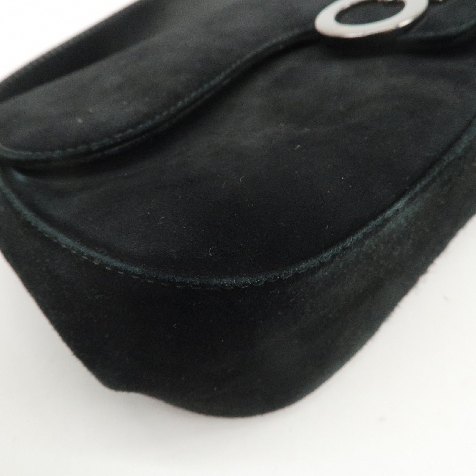 Ferragamo Gancini Suede Leather Shoulder Bag Hand Bag Black