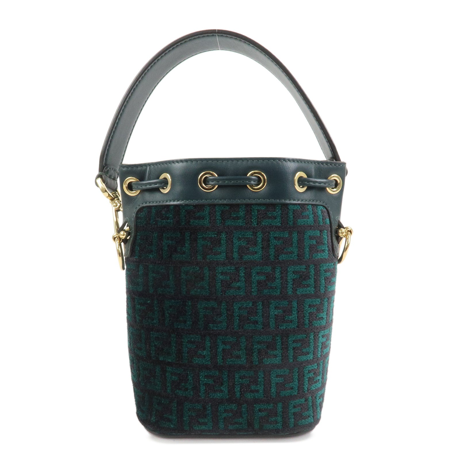 FENDI Mon Tresor Canvas Leather 2Way Bag Hand Bag Green 8BS010