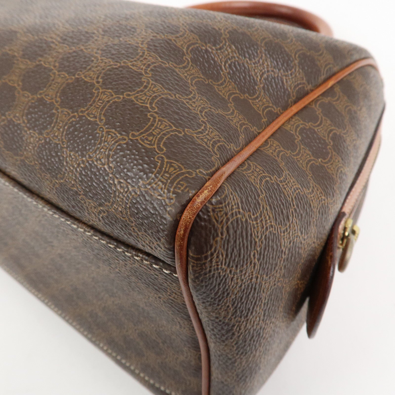 CELINE Macadam PVC Leather Boston Bag Hand Bag Brown