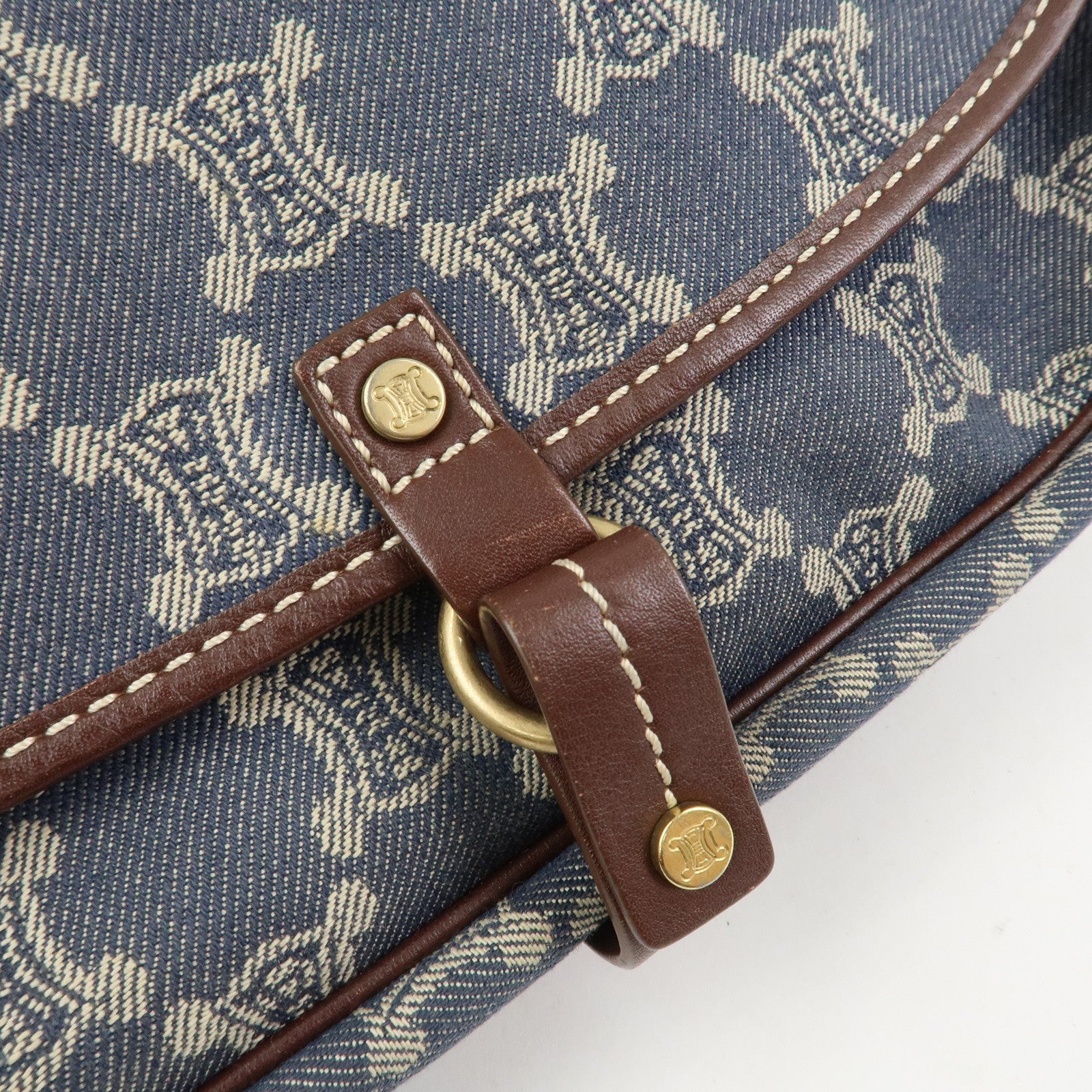 CELINE Macadam Logo Canvas Leather Shoulder Bag Crossbody Bag Denim